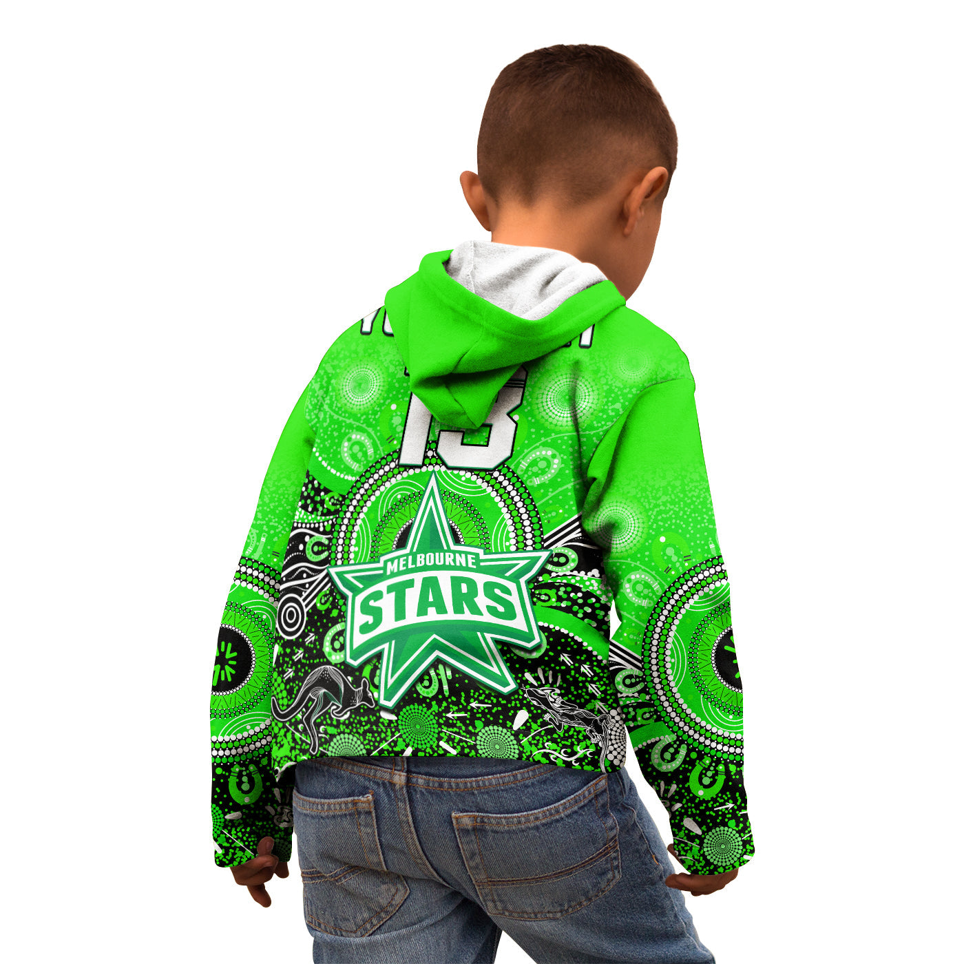 (Custom Text and Number) Melbourne Stars Hoodie KID Cricket Aboriginal - Vibe Hoodie Shop