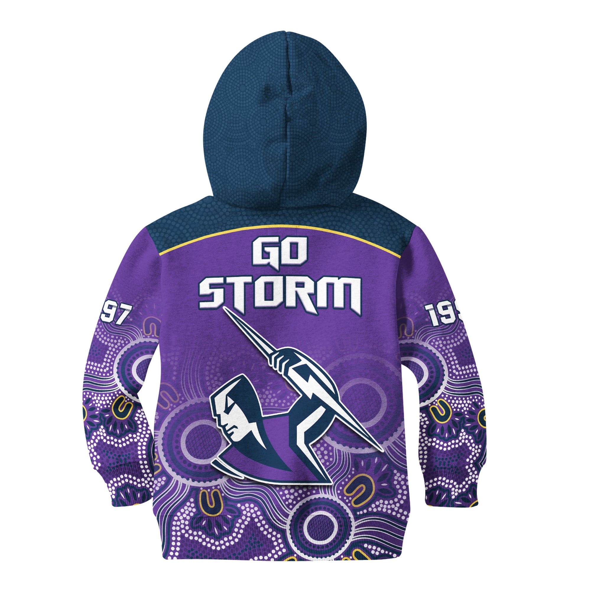 Melbourne Storm Rugby Hoodie KID Indigenous Boomerang Gradient Style - Vibe Hoodie Shop