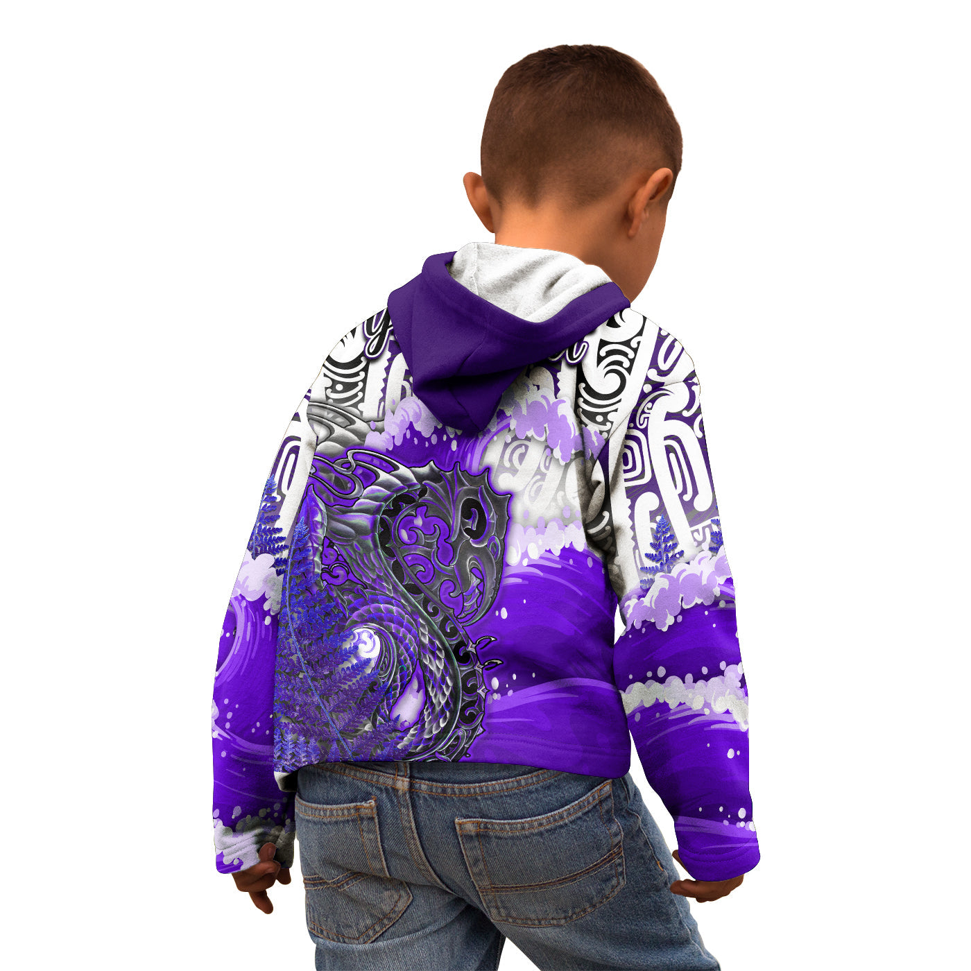 (Custom Personalised) Manaia Maori Hoodie KID Fern Aotearoa Purple Waves - Vibe Hoodie Shop