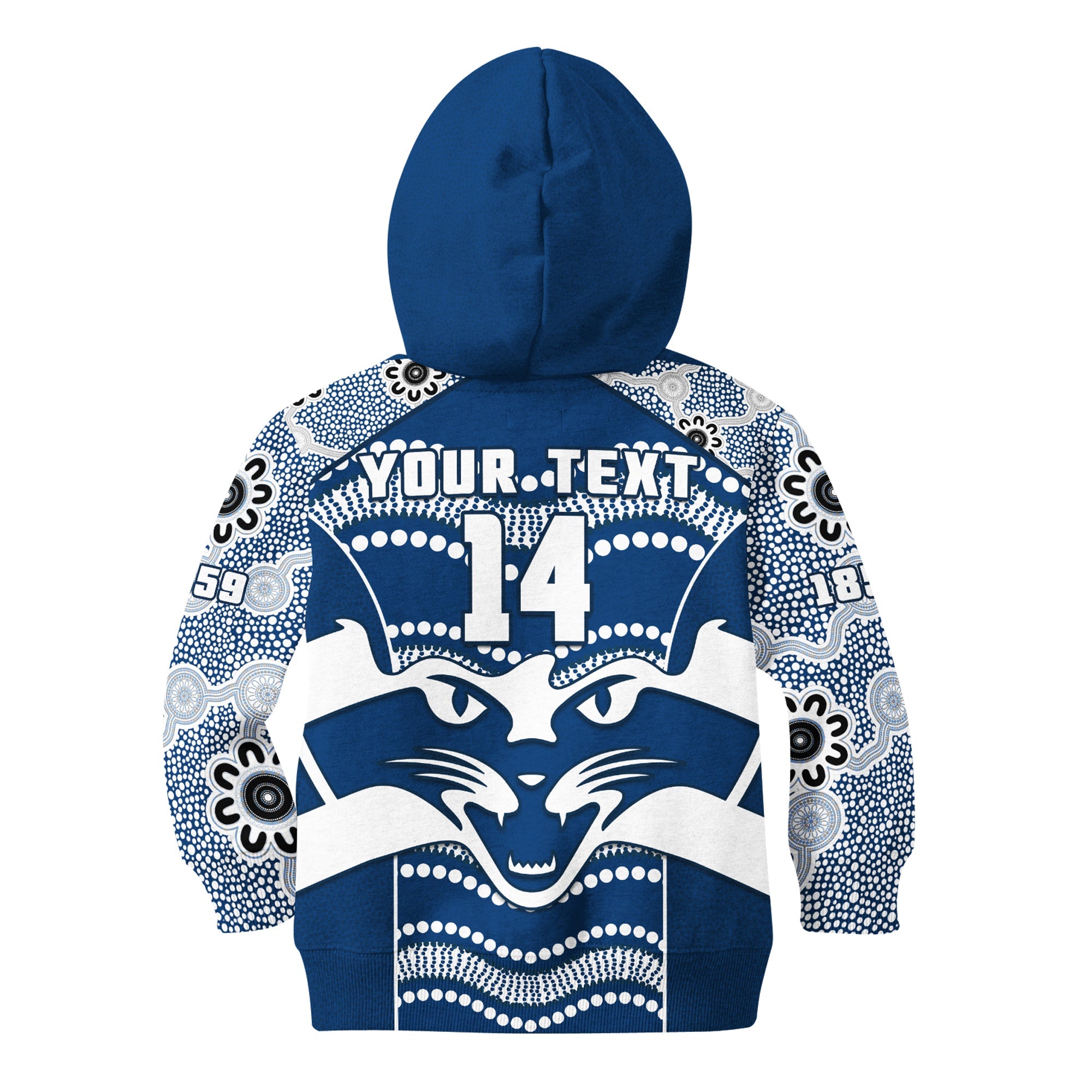 (Custom Text And Number) Cats Football Hoodie KID Geelong 1859 Indigenous Sporty Version - Vibe Hoodie Shop