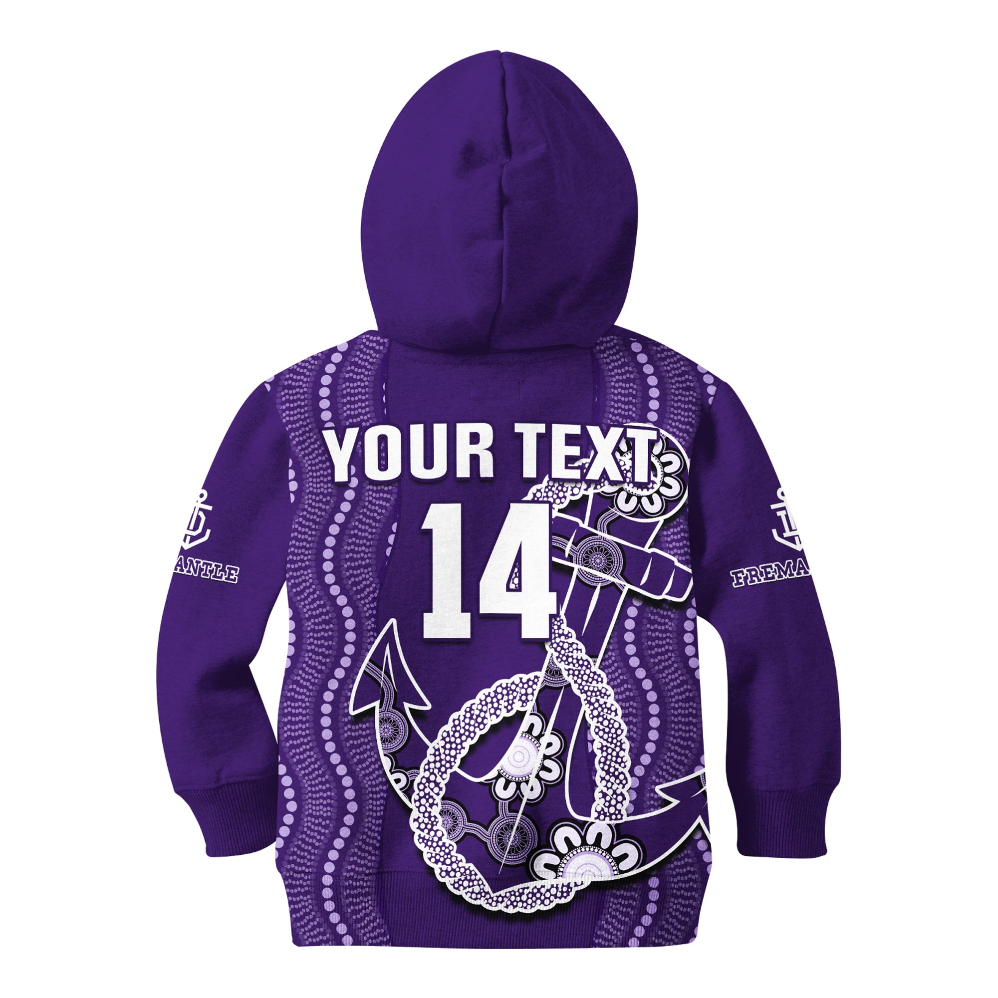 (Custom Text And Number) Dockers Football Hoodie KID Fremantle Anchor Mix Aboriginal Pattern Dynamic Style - Vibe Hoodie Shop