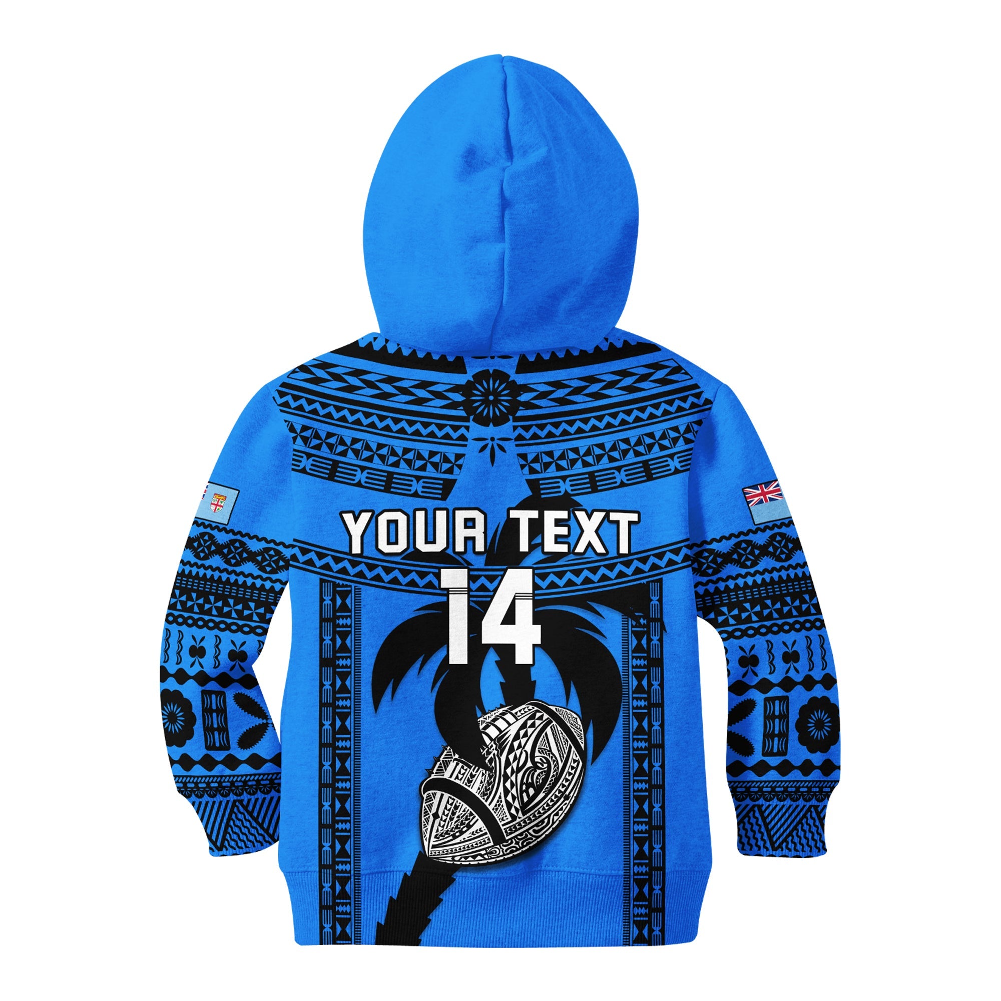 (Custom Text And Number) Fiji Rugby Hoodie KID Fijian Drua Super Polynesian Special Tapa Pattern - Vibe Hoodie Shop