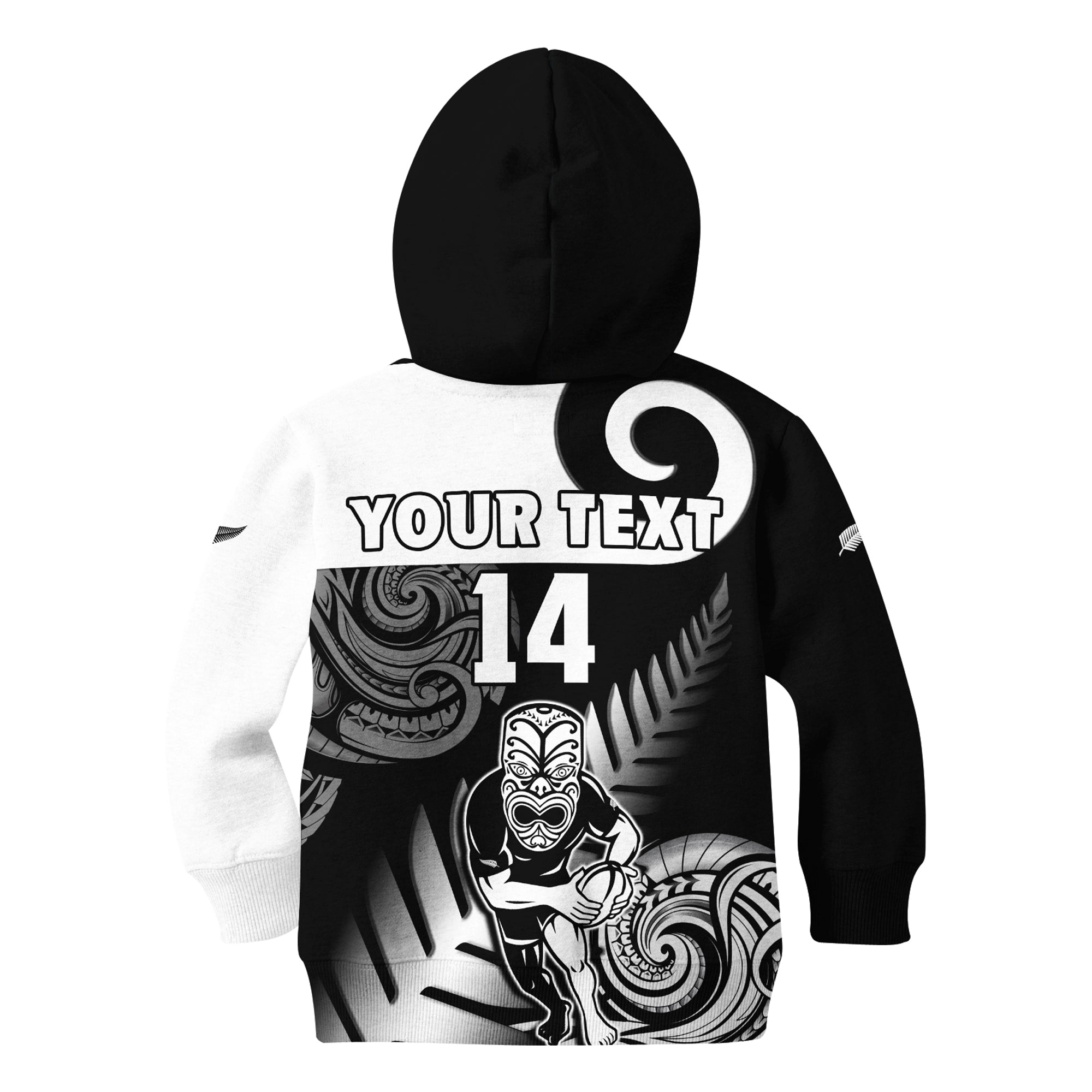 Custom Text And Number New Zealand Silver Fern Rugby Hoodie KID All Black Maori Koru - Vibe Hoodie Shop