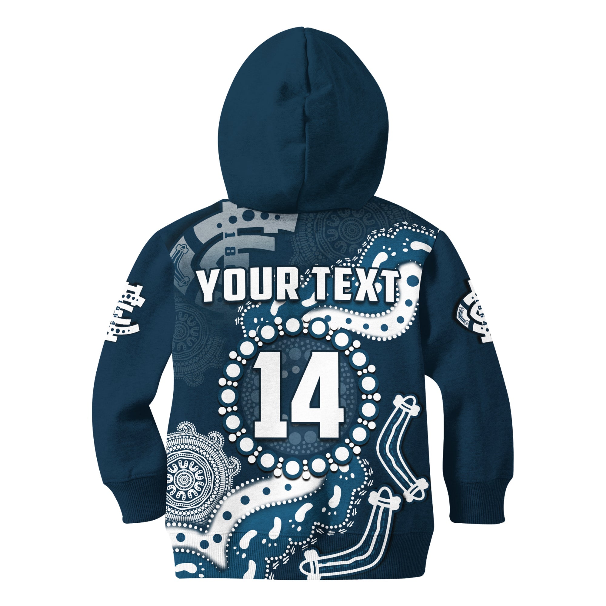 (Custom Text And Number) Carlton Football Hoodie KID Blues 1864 Boomerang Indigenous Artsy - Vibe Hoodie Shop