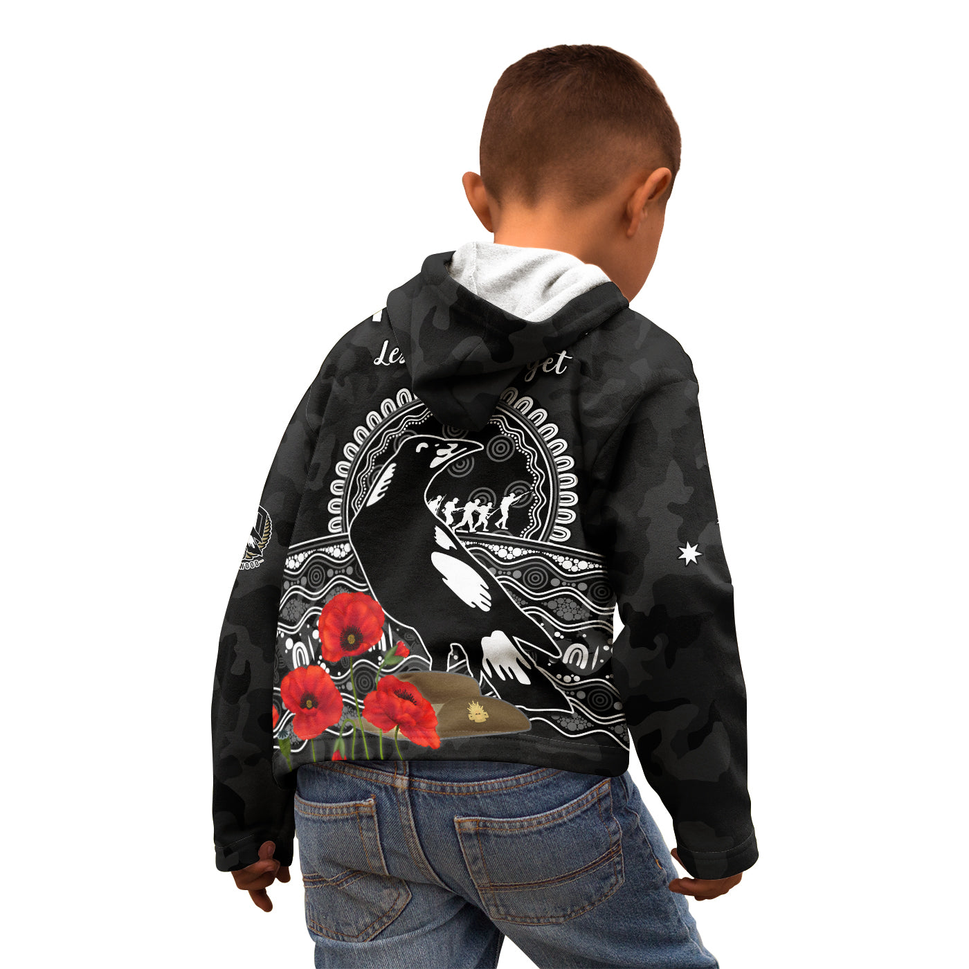 (Custom Personalised) Magpies Football ANZAC Day Hoodie KID Speical Poppy mix Aboriginal - Vibe Hoodie Shop