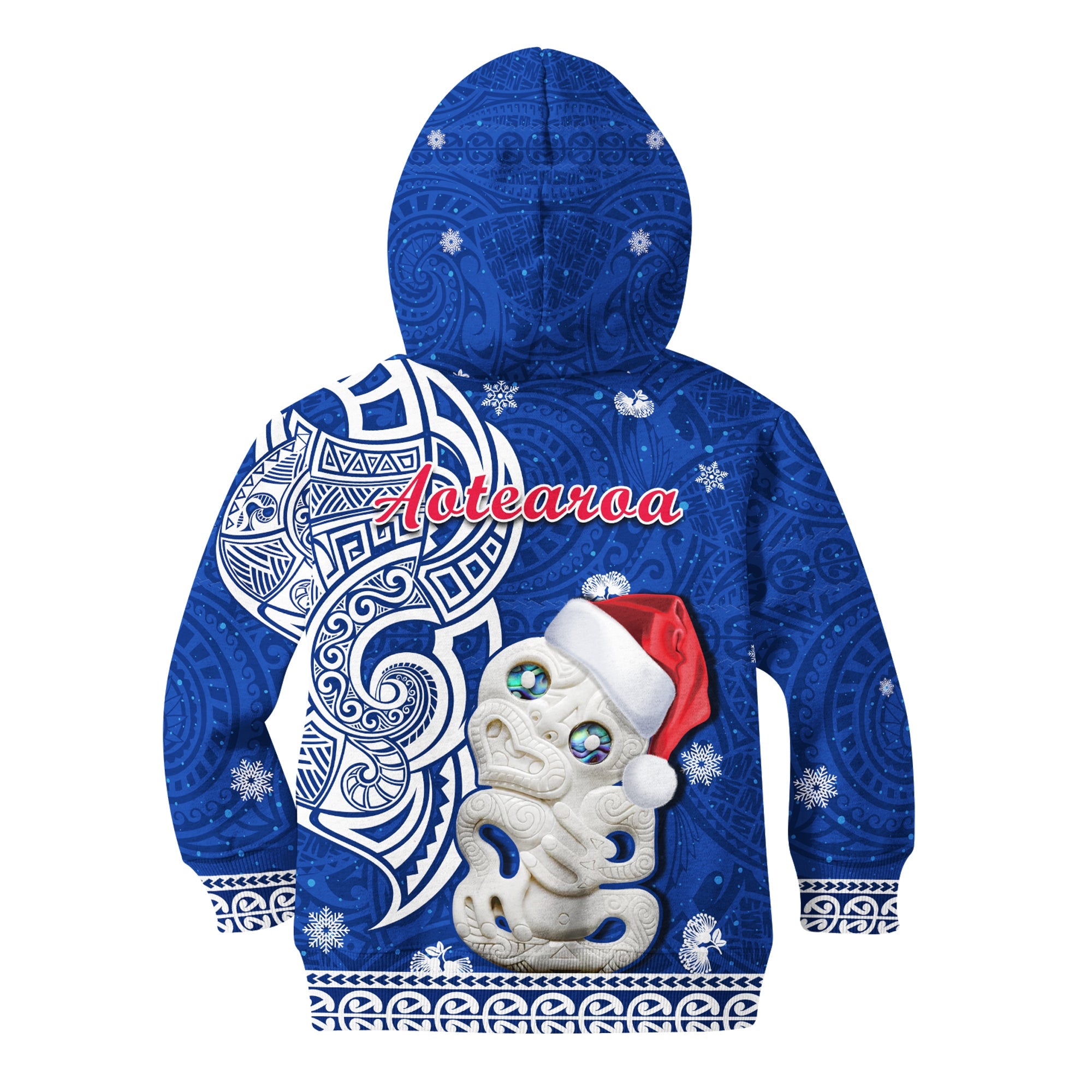 (Custom Personalised) New Zealand Christmas Hoodie KID Hei Tiki Blue Pohutukawa Meri Kirihimete - Vibe Hoodie Shop