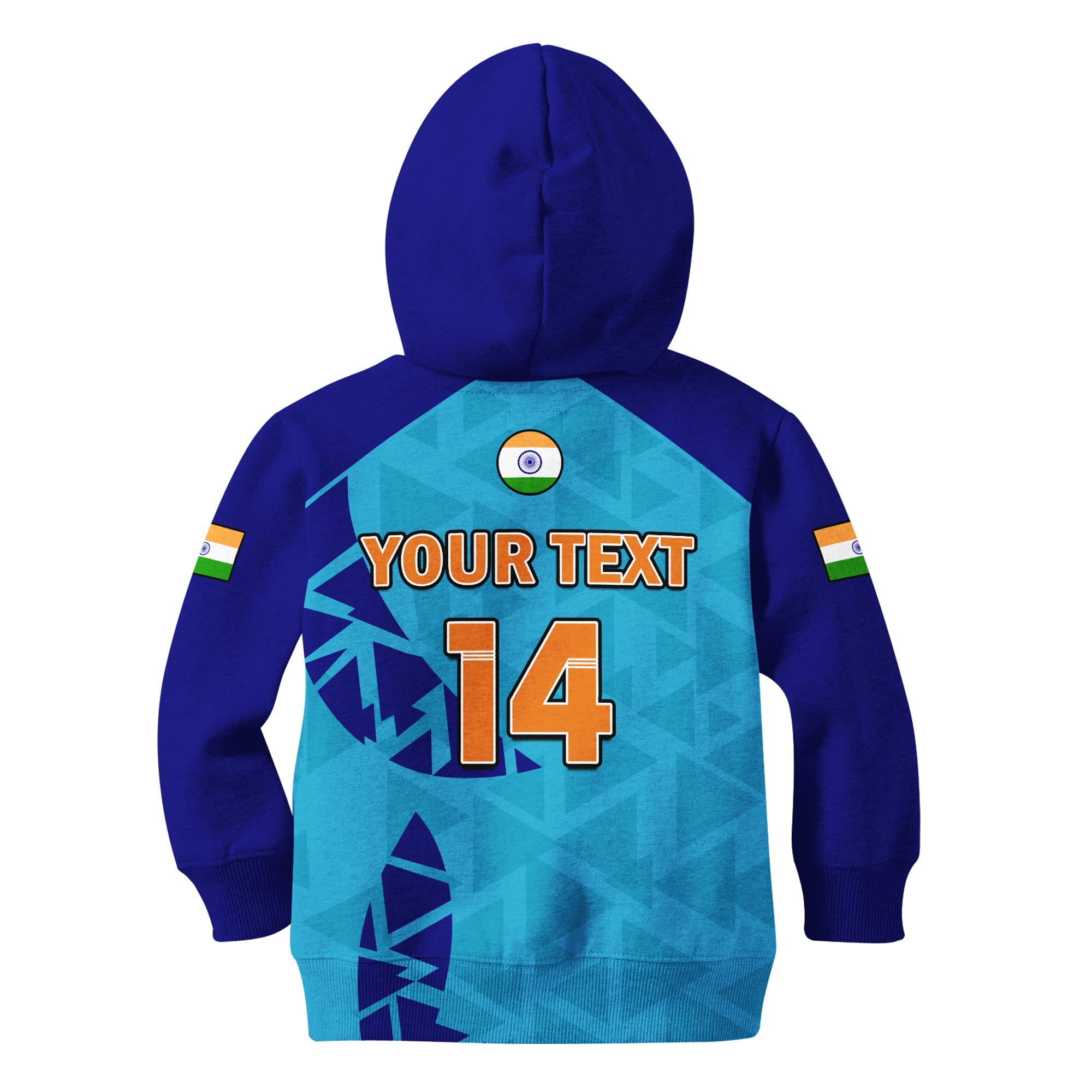 (Custom Text And Number) India Cricket Hoodie KID Men in Blue 2022 Mens T20 World Cup - Vibe Hoodie Shop