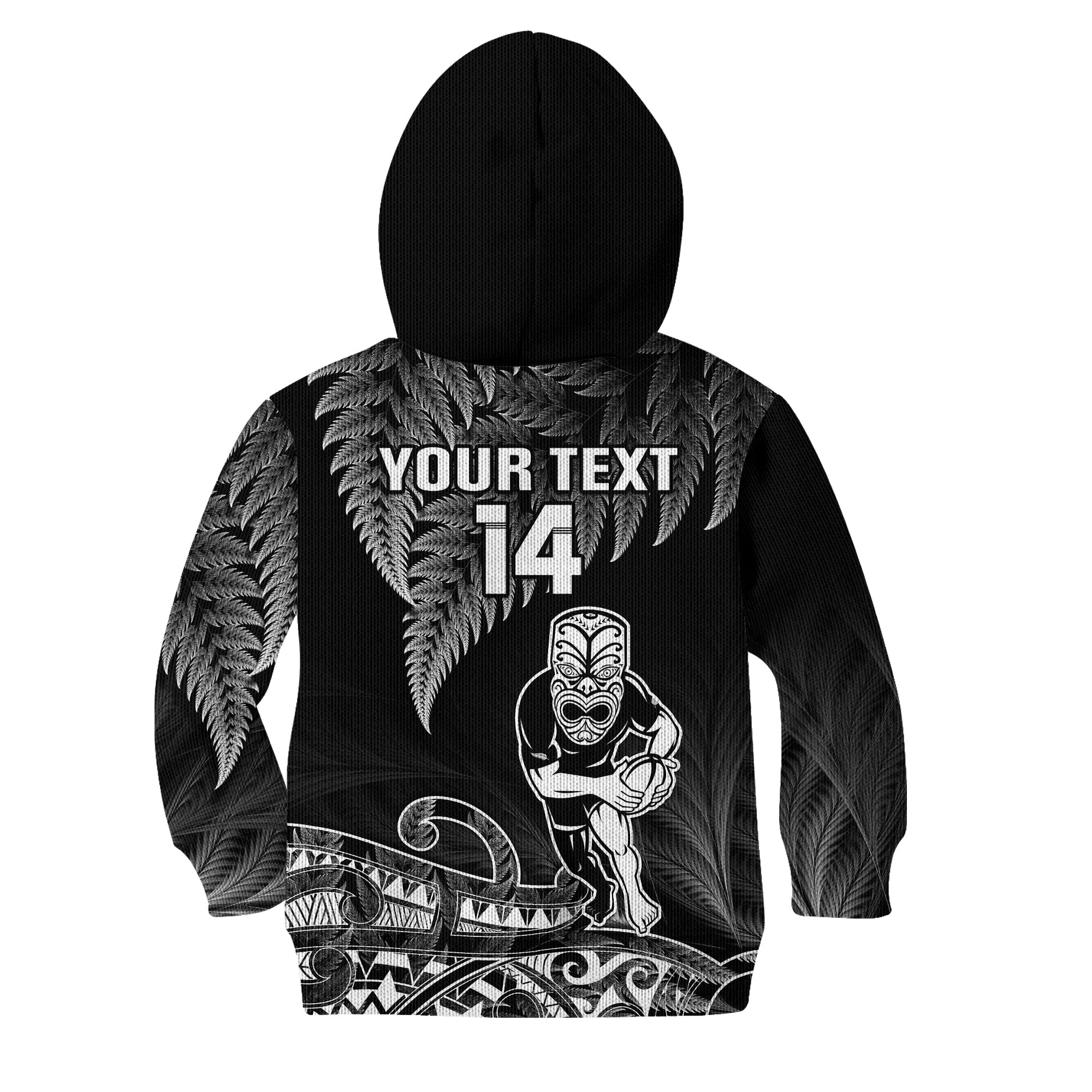 (Custom Text And Number) New Zealand Silver Fern Rugby Hoodie KID All Black Koru Maori - Vibe Hoodie Shop