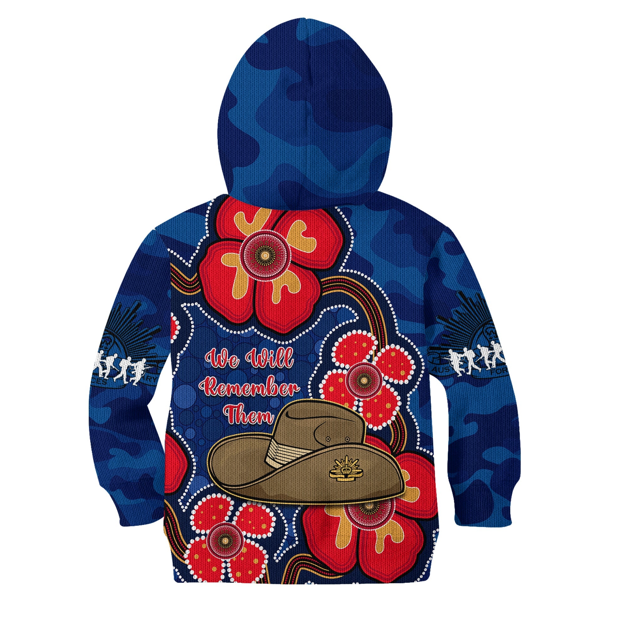 Australia ANZAC Hoodie KID Lest We Forget Camouflage Mix Aboriginal Poppies And Slouch Hat - Vibe Hoodie Shop