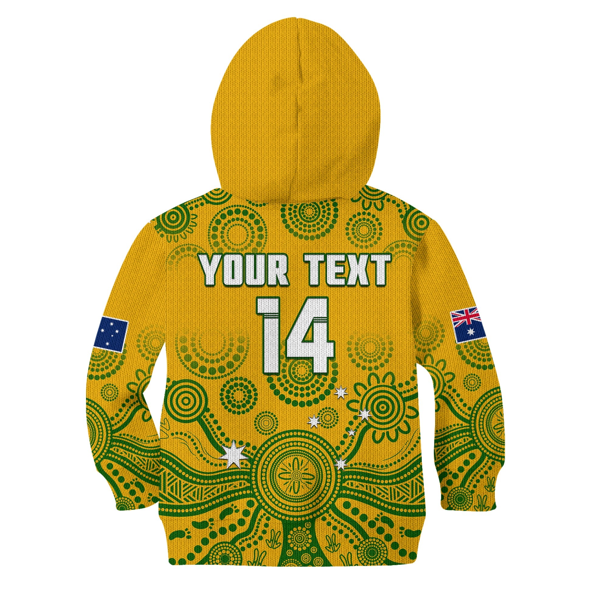 (Custom Text And Number) Australia 2022 Rugby Hoodie KID Wallabies Aboriginal Yellow Style - Vibe Hoodie Shop