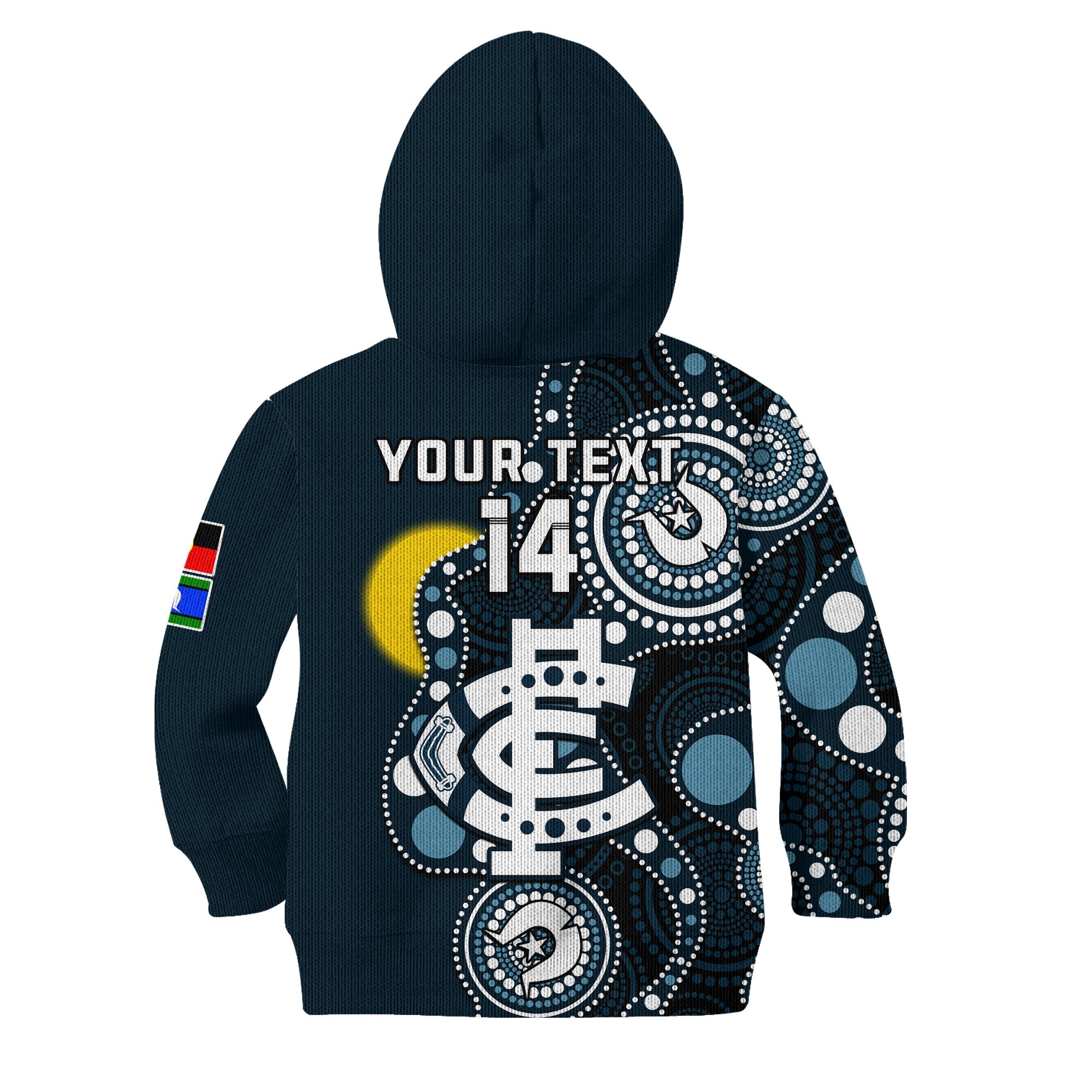 (Custom Text And Number) Carlton Football NAIDOC 2023 Hoodie KID Blues For Our Elders Indigenous Art - Vibe Hoodie Shop