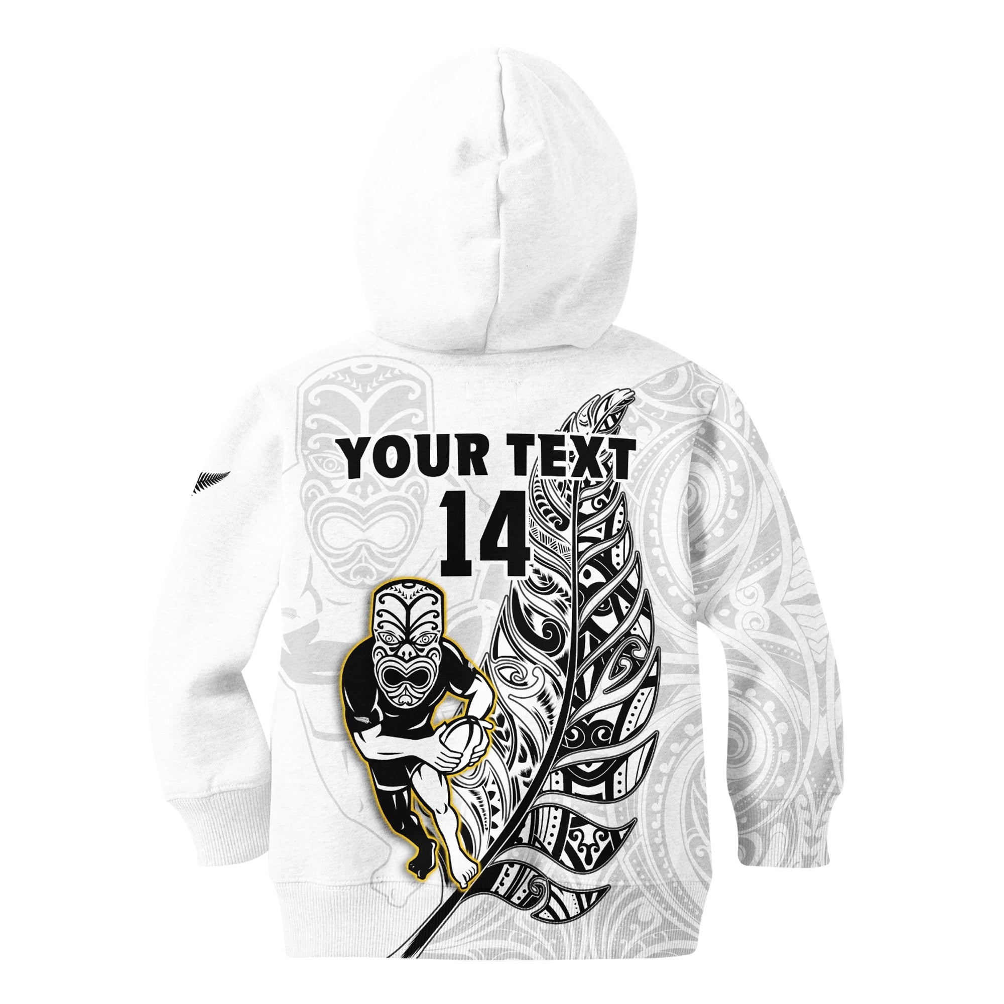 (Custom Text And Number) New Zealand Silver Fern Rugby Hoodie KID All Black Maori Version White - Vibe Hoodie Shop