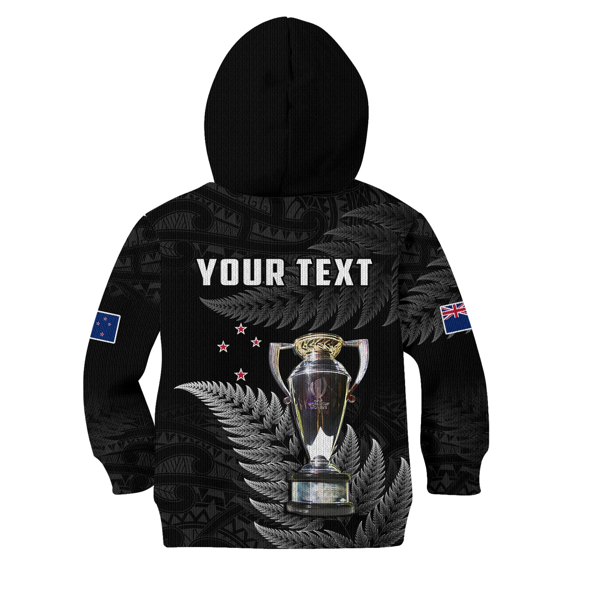 (Custom Personalised) New Zealand 2022 Rugby Hoodie KID Black Fern Proud Champions RWC - Vibe Hoodie Shop