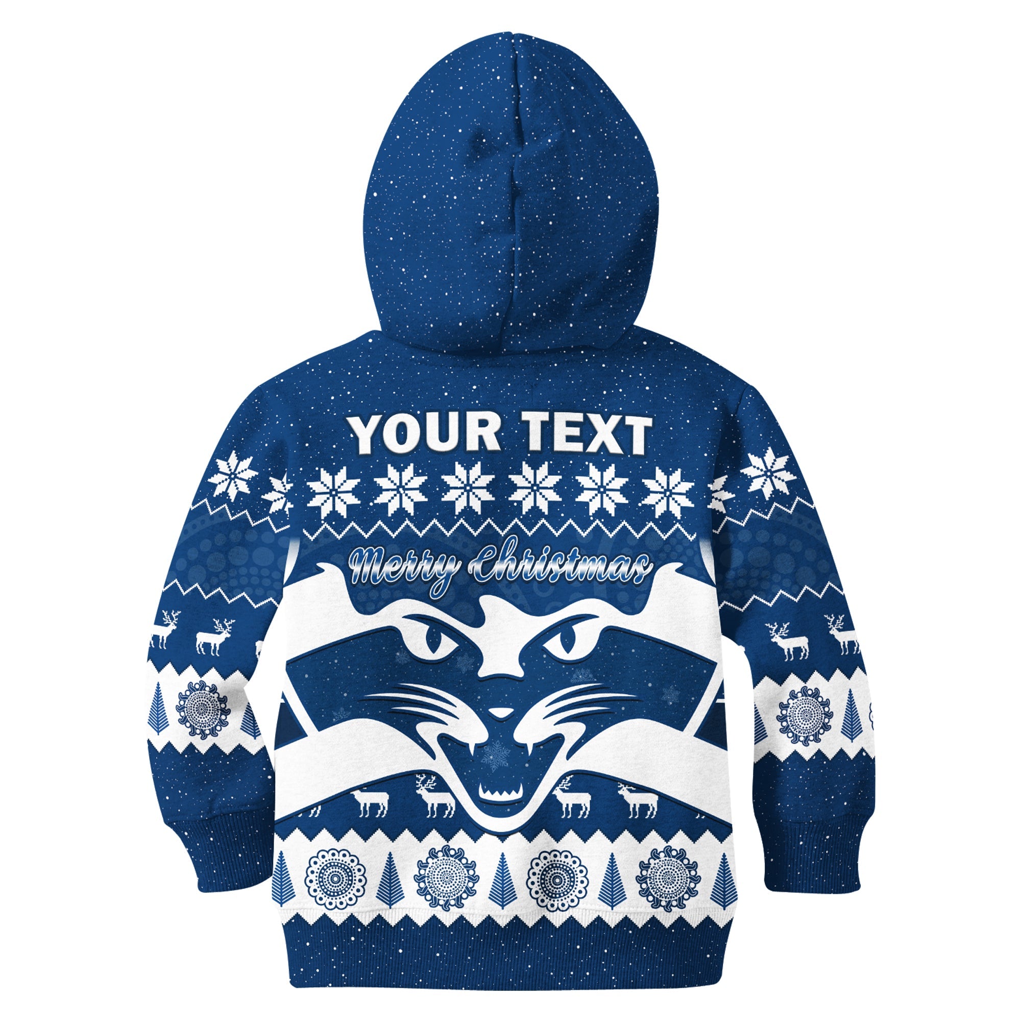 (Custom Personalised) Cats Football Christmas Hoodie KID Geelong Aboriginal Painting - Vibe Hoodie Shop