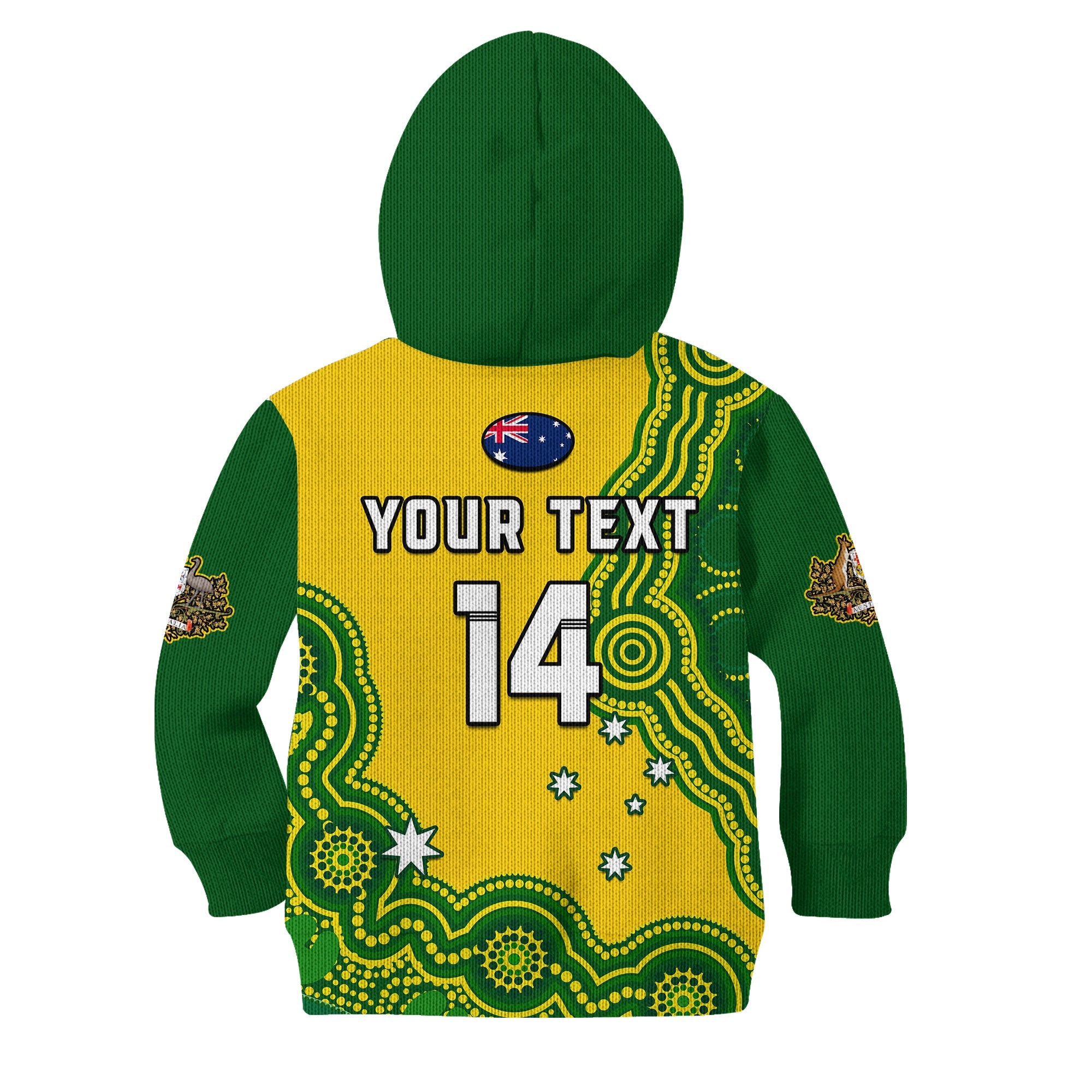 (Custom Text And Number) Australia Rugby Hoodie KID Jillaroos Champions Indigenous Yellow Style - Vibe Hoodie Shop