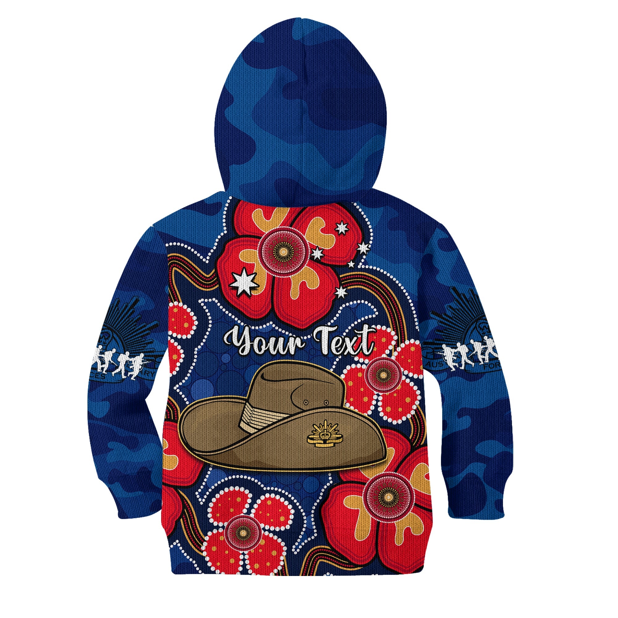 (Custom Personalised) Australia ANZAC Hoodie KID Lest We Forget Camouflage Mix Aboriginal Poppies And Slouch Hat - Vibe Hoodie Shop