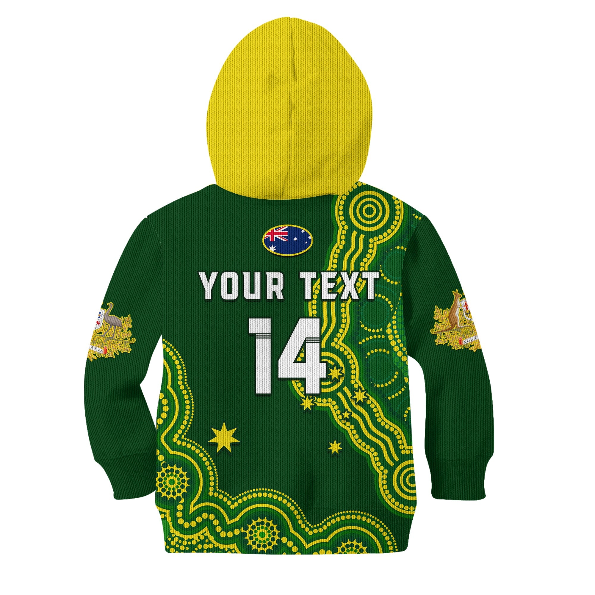 (Custom Text And Number) Australia Rugby Hoodie KID The Kangaroos Champions Pacific Indigenous - Vibe Hoodie Shop