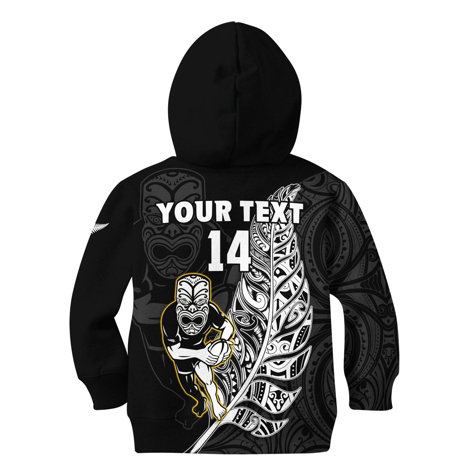 (Custom Text And Number) New Zealand Silver Fern Rugby Hoodie KID All Black Maori Version Black - Vibe Hoodie Shop