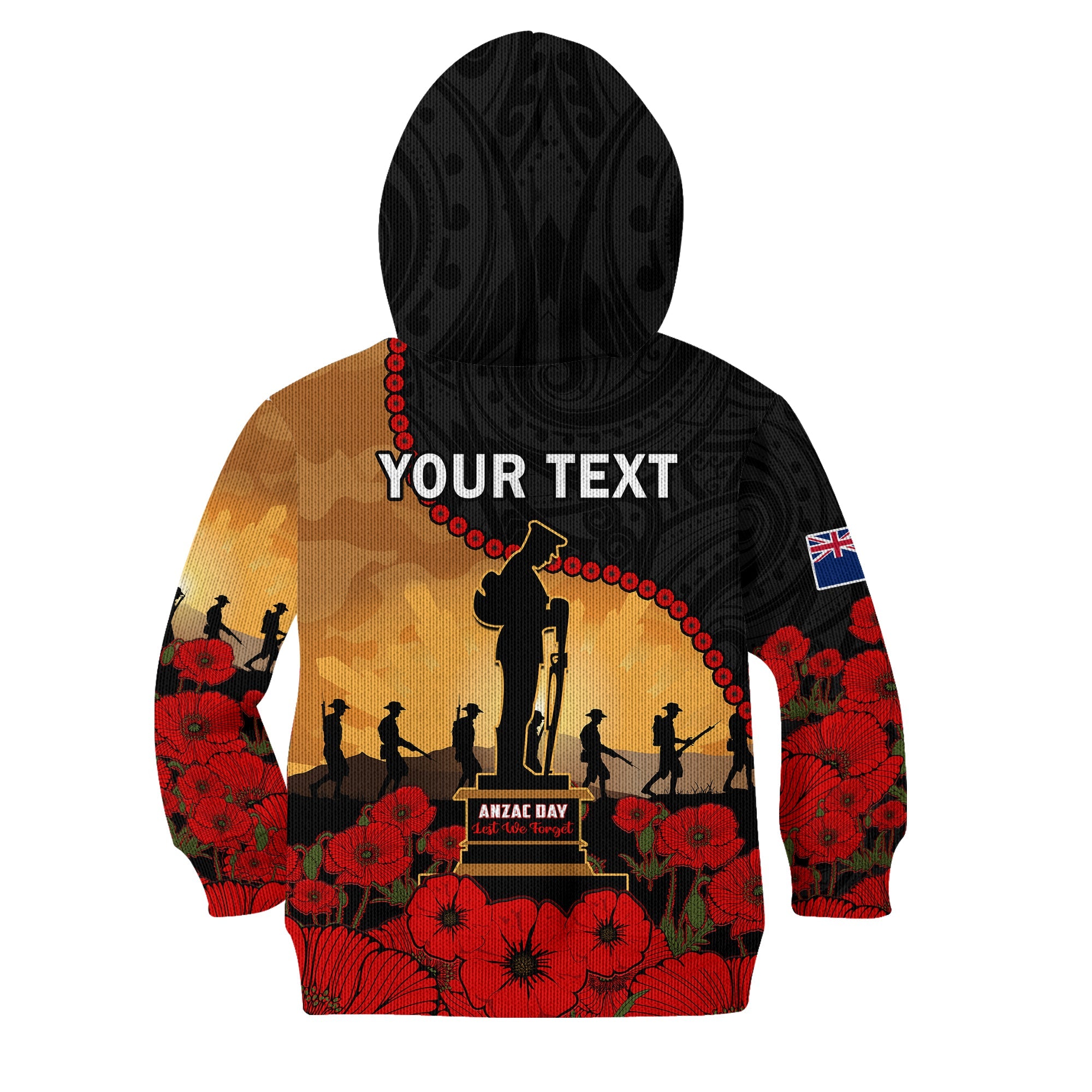 (Custom Personalised) New Zealand Anzac Hoodie KID Maori Camouflage Mix Poppies We Will Remember Them - Vibe Hoodie Shop