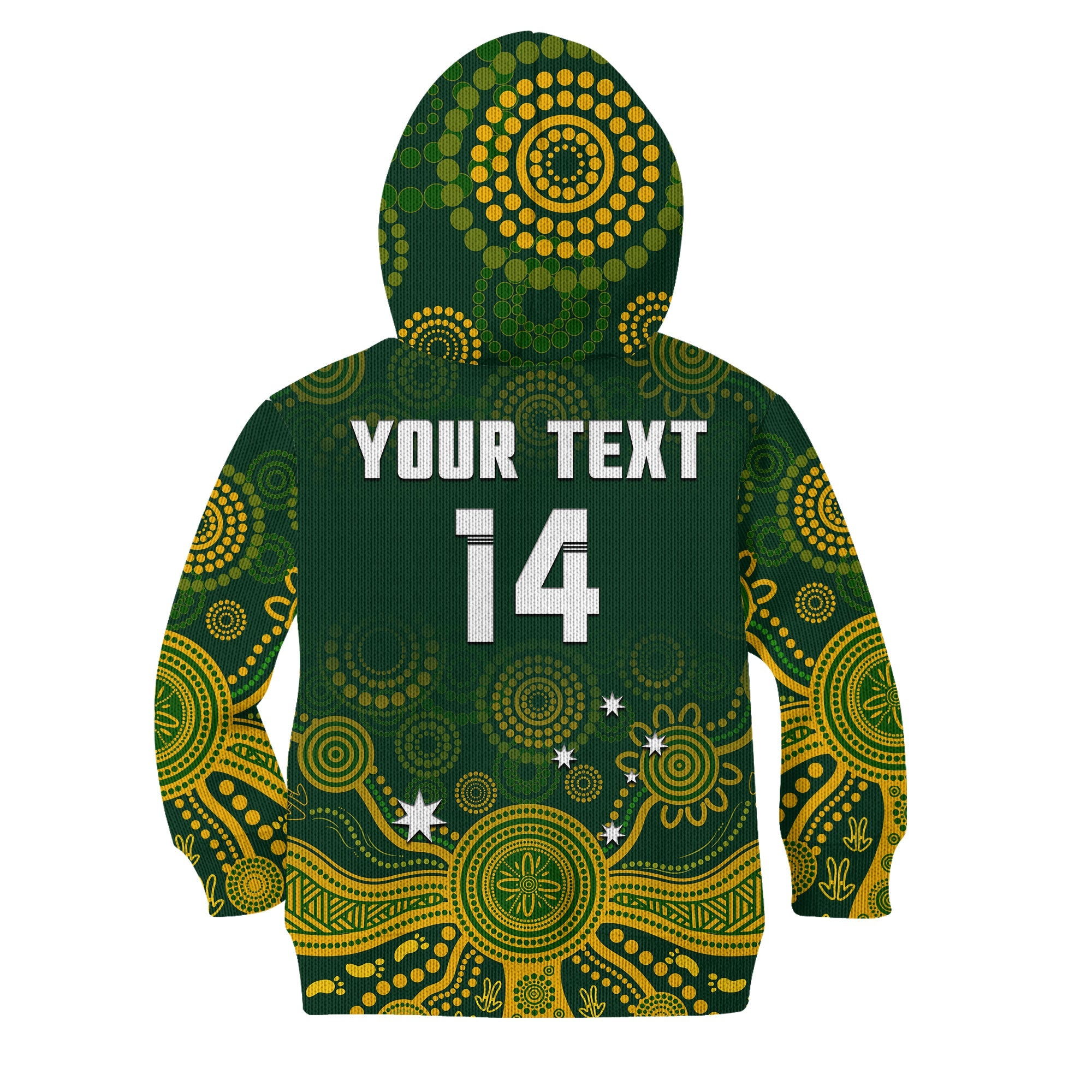 (Custom Text And Number) Australia 2022 Rugby Hoodie KID Wallabies Aboriginal Style - Vibe Hoodie Shop