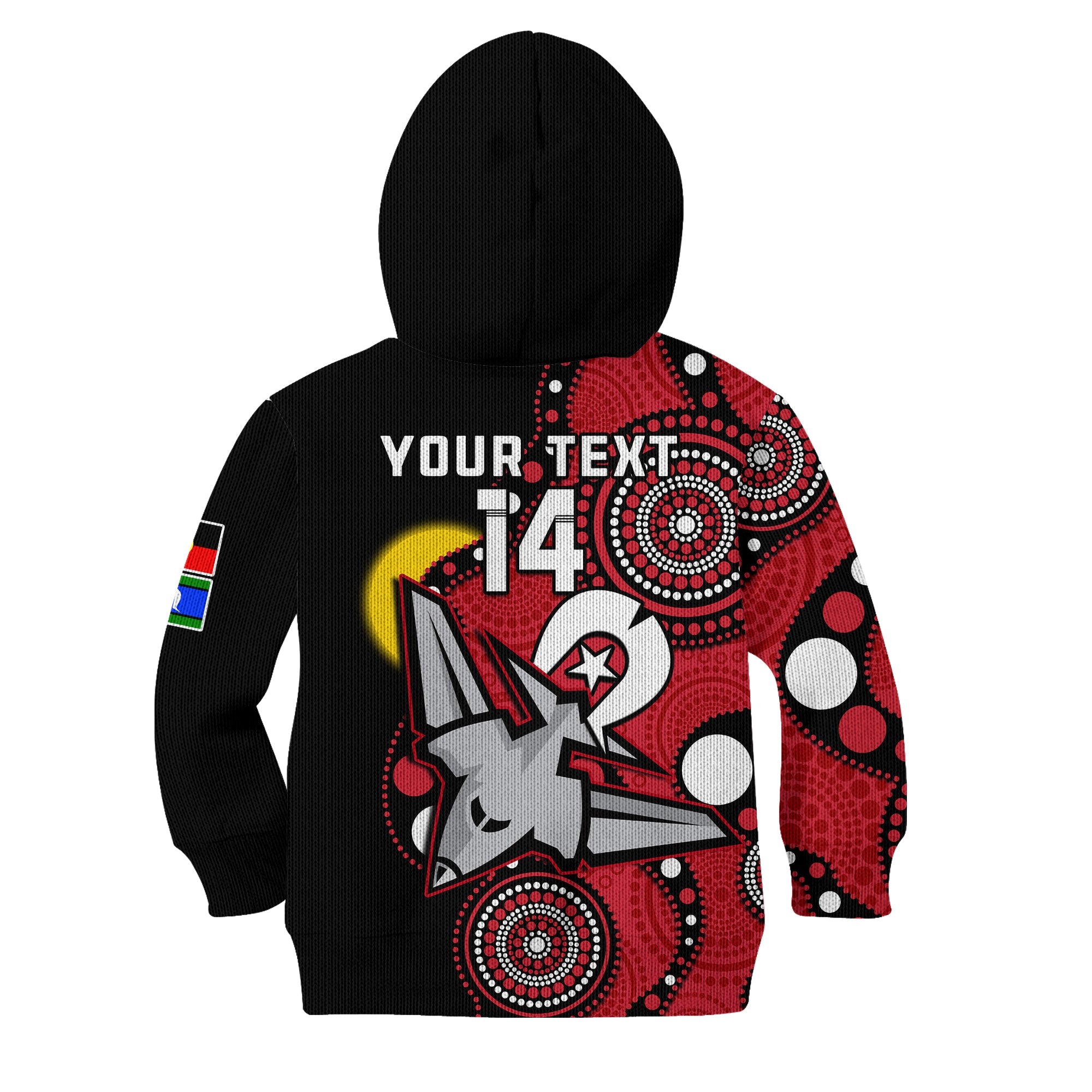 (Custom Text And Number) Essendon Football NAIDOC 2023 Hoodie KID Bombers For Our Elders Indigenous Art - Vibe Hoodie Shop