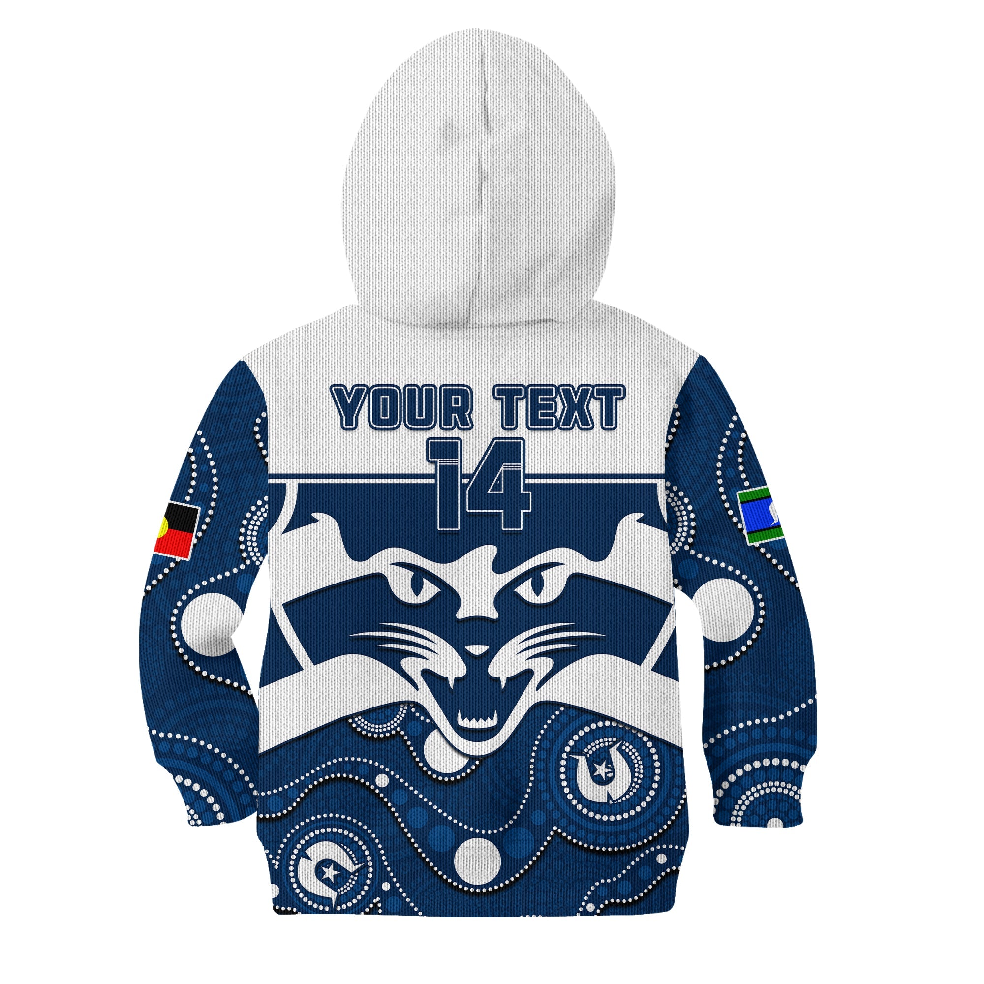 (Custom Text And Number) Geelong Football NAIDOC 2023 Hoodie KID Cats For Our Elders Indigenous Art - Vibe Hoodie Shop