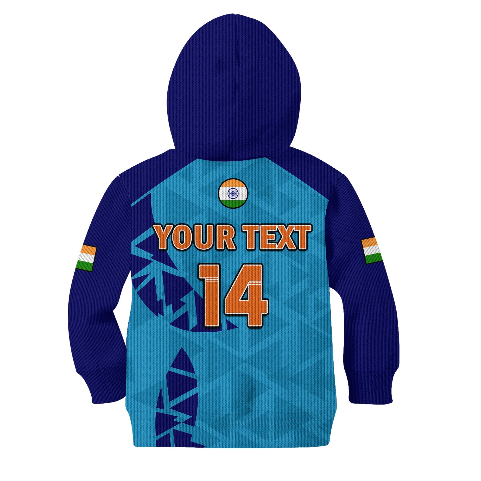 (Custom Text And Number) India Cricket Hoodie KID Men In Blue Champions Mens T20 WC 2022 - Vibe Hoodie Shop