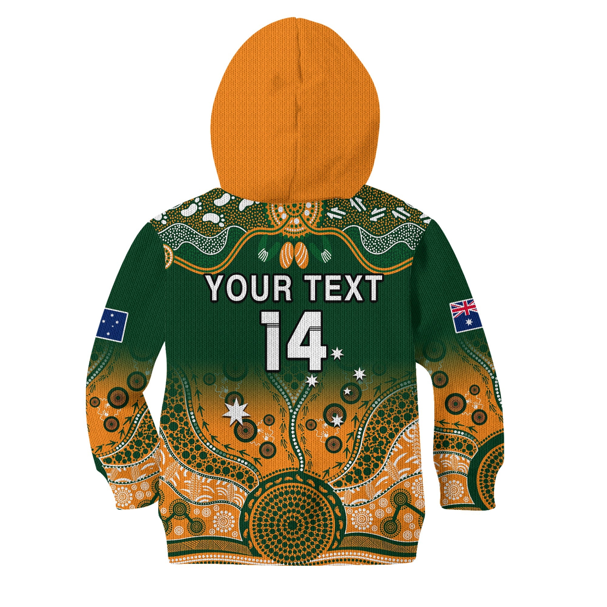 (Custom Text And Number) Australia Rugby Hoodie KID Aussie Sevens Green Indigenous - Vibe Hoodie Shop