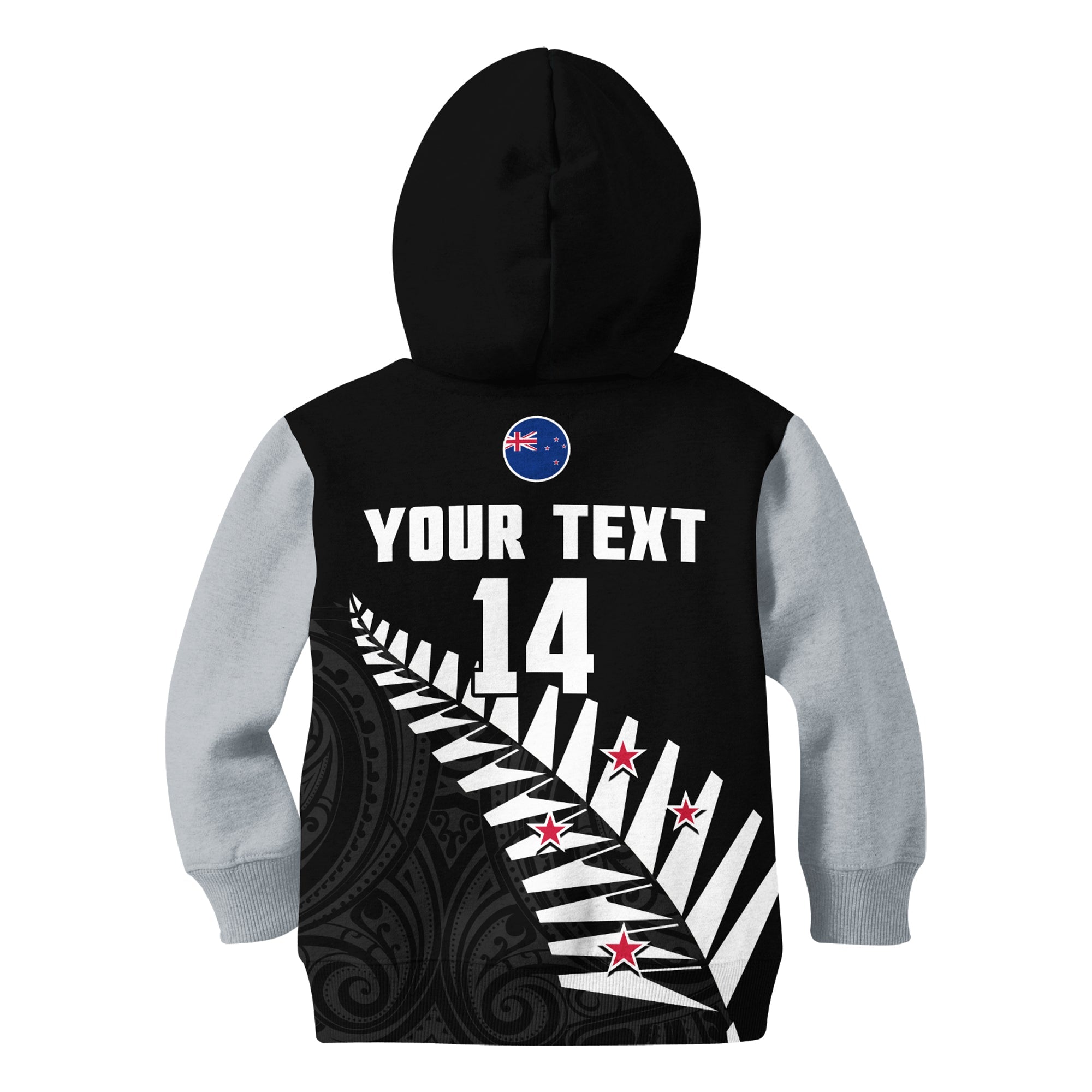 (Custom Text And Number) New Zealand 2022 Cricket Hoodie KID Black Cap Silver Fern Maori - Vibe Hoodie Shop