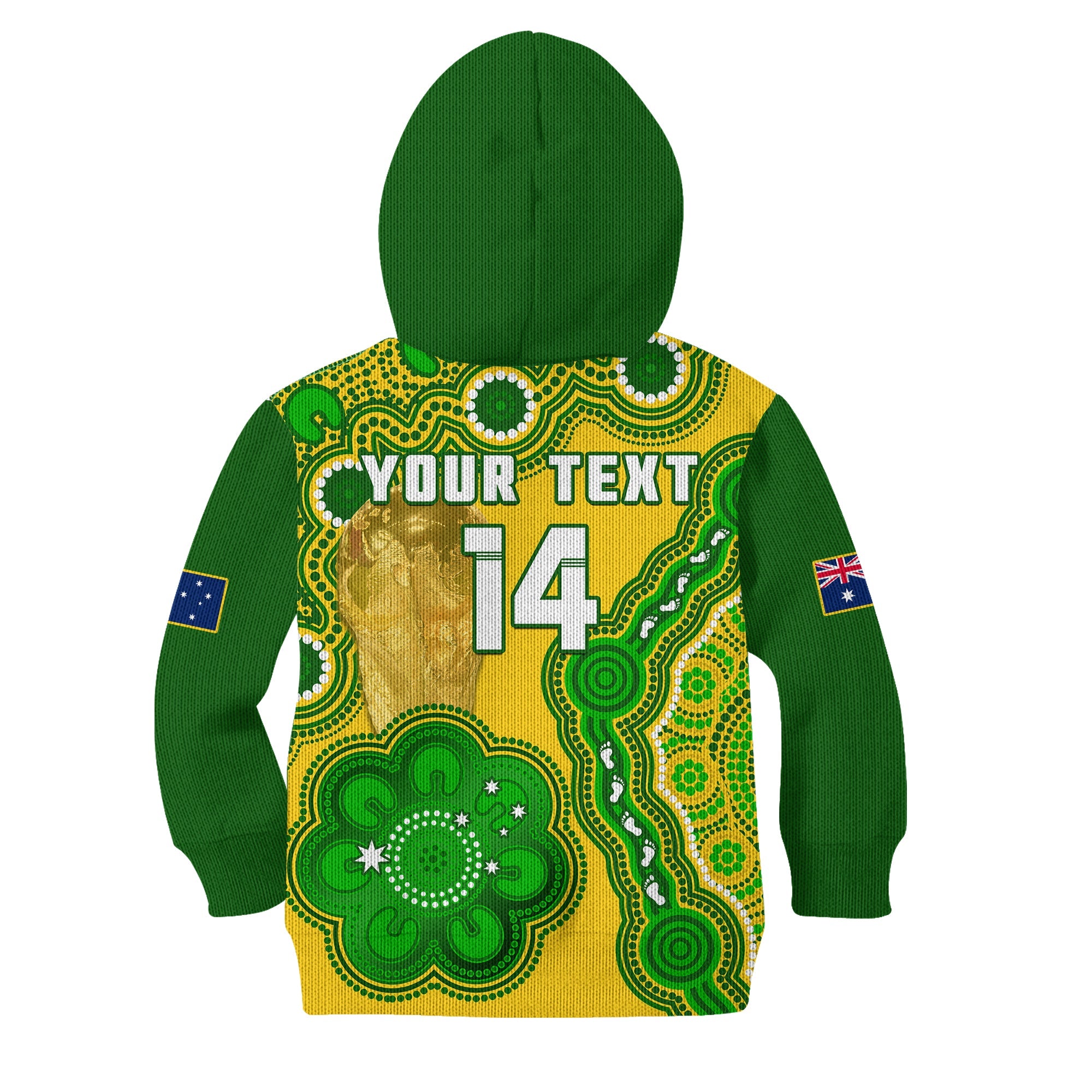 (Custom Text And Number) Australia Soccer Hoodie KID Socceroos Aboriginal WC 2022 - Vibe Hoodie Shop