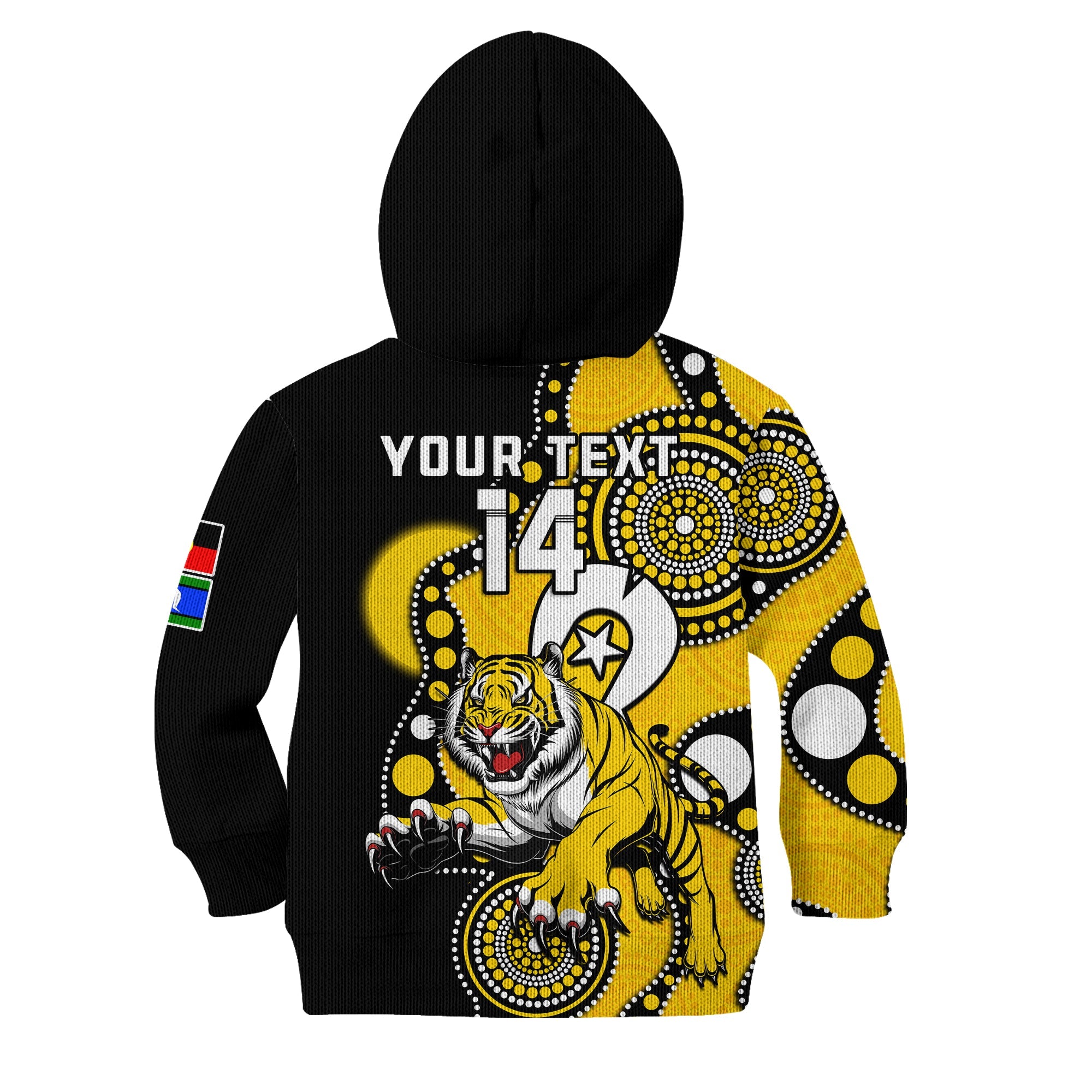 (Custom Text And Number) Richmond Football NAIDOC 2023 Hoodie KID Tigers For Our Elders Indigenous Art - Vibe Hoodie Shop