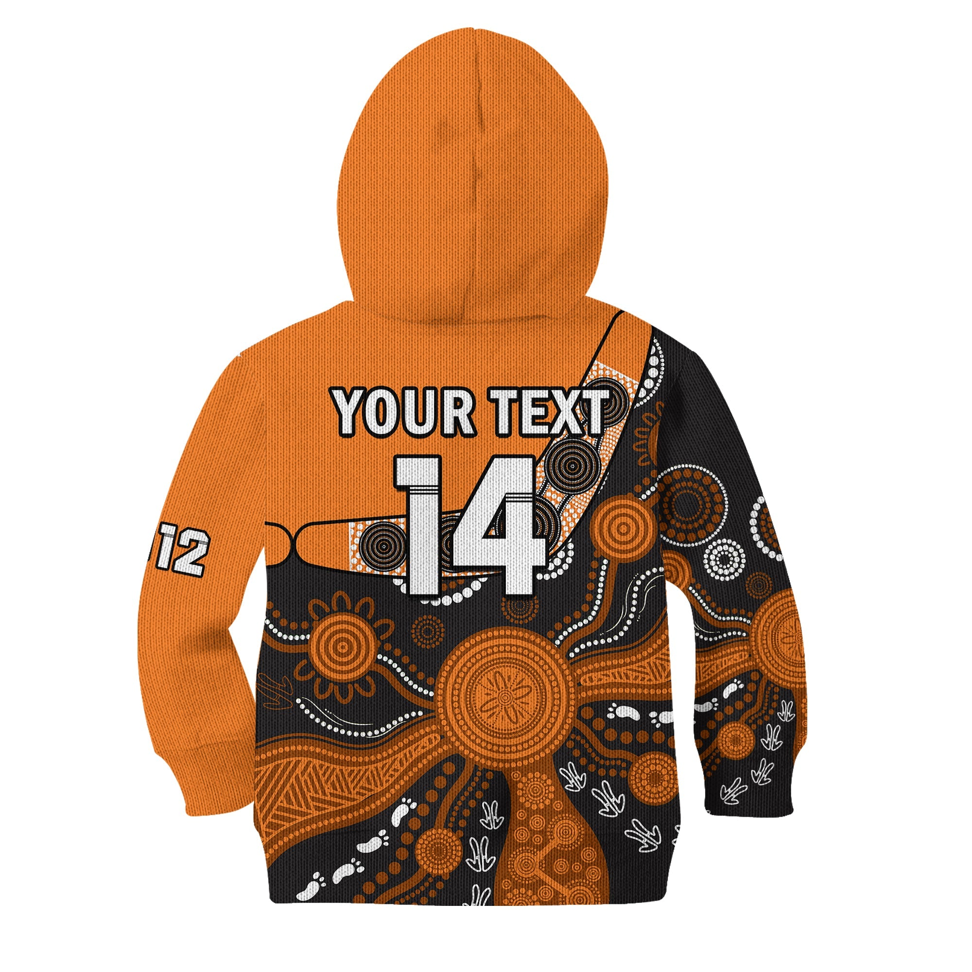 (Custom Text And Number) Greater Western Sydney Football Hoodie KID Giants 2012 Boomerang Indigenous Pattern - Vibe Hoodie Shop