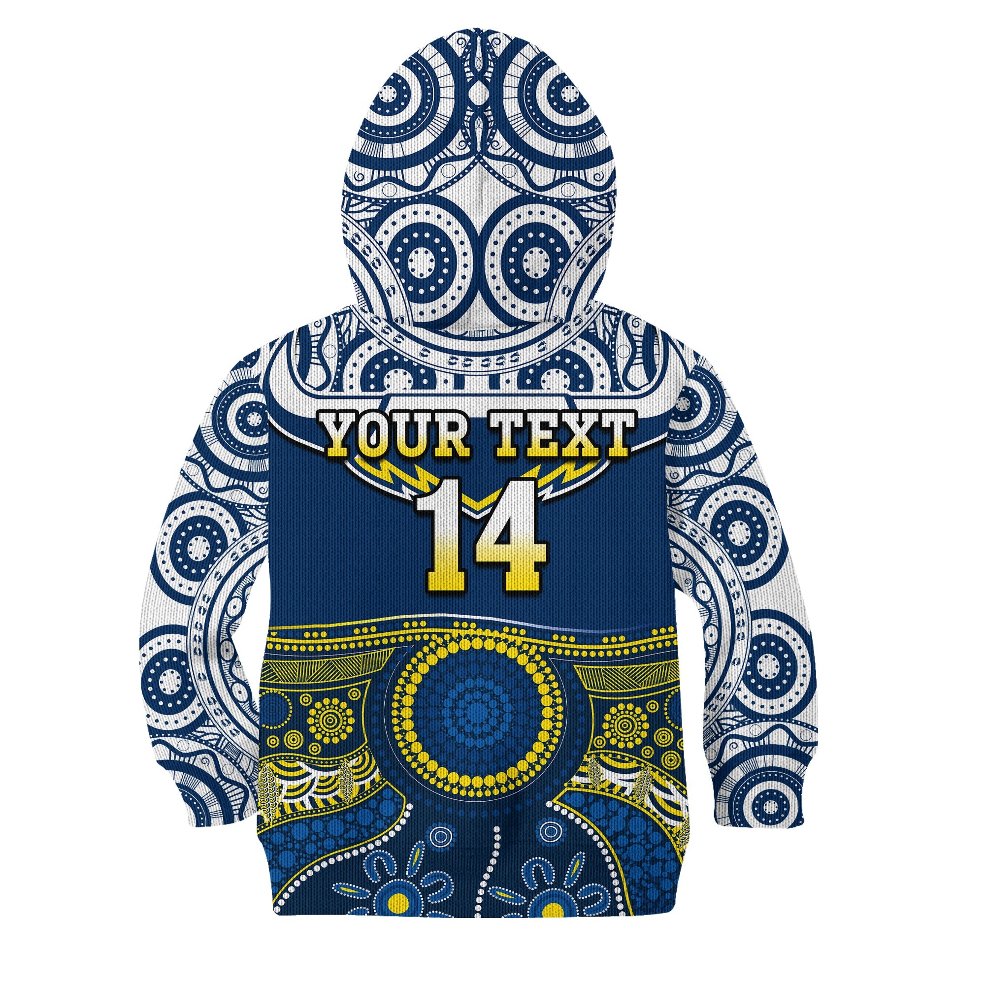 (Custom Text And Number) Cowboys Rugby Hoodie KID Aboriginal Art - Vibe Hoodie Shop