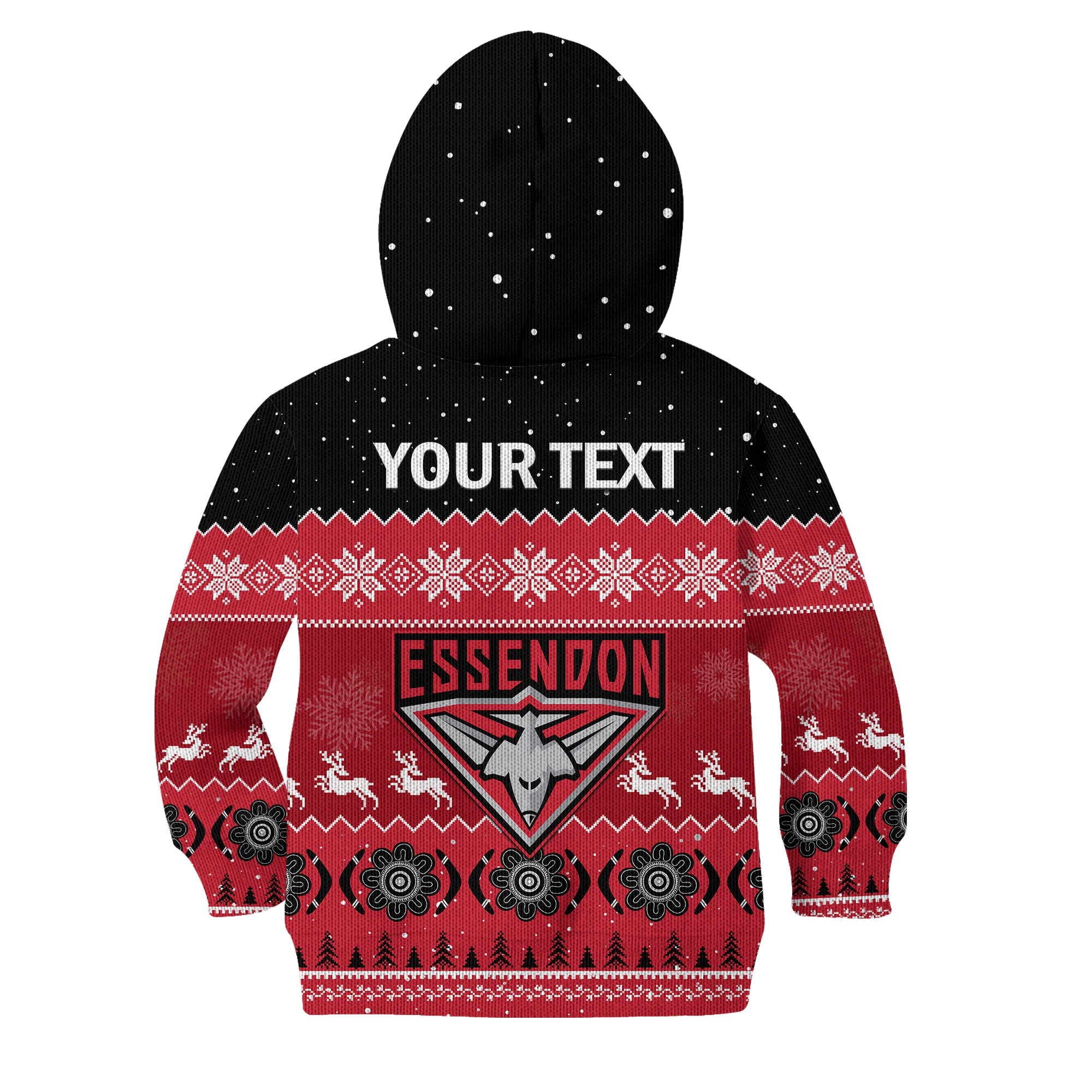 (Custom Personalised) Essendon Football Hoodie KID Bombers Indigenous Merry Christmas - Vibe Hoodie Shop