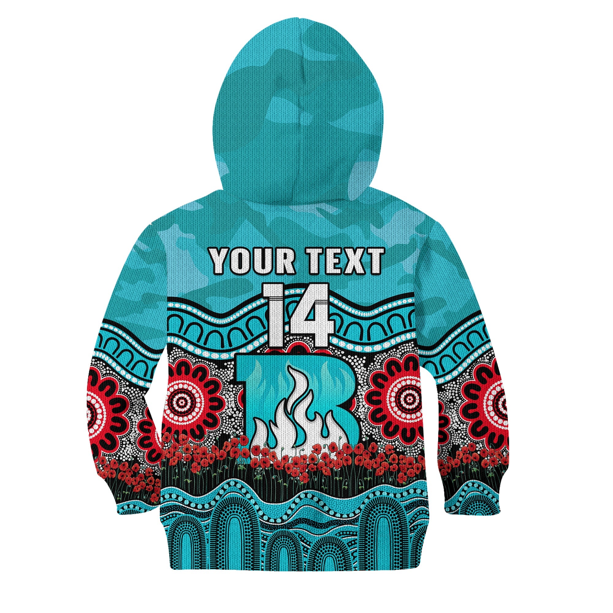 (Custom Text And Number) Brisbane Heat Cricket ANZAC Hoodie KID Poppy Aboriginal Camouflage - Vibe Hoodie Shop