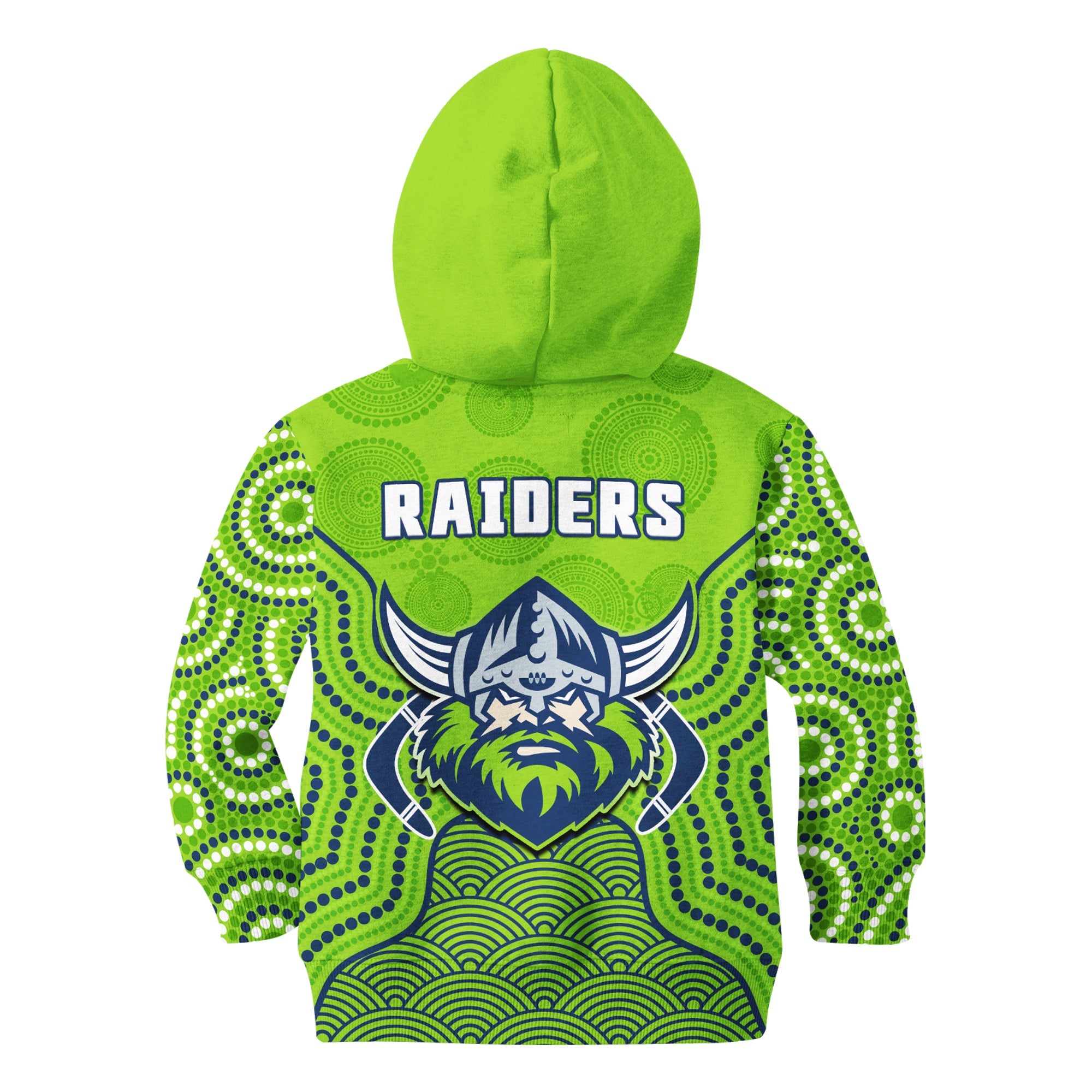 Raiders Rugby Hoodie KID The Green Machine Indigenous Artsy - Vibe Hoodie Shop