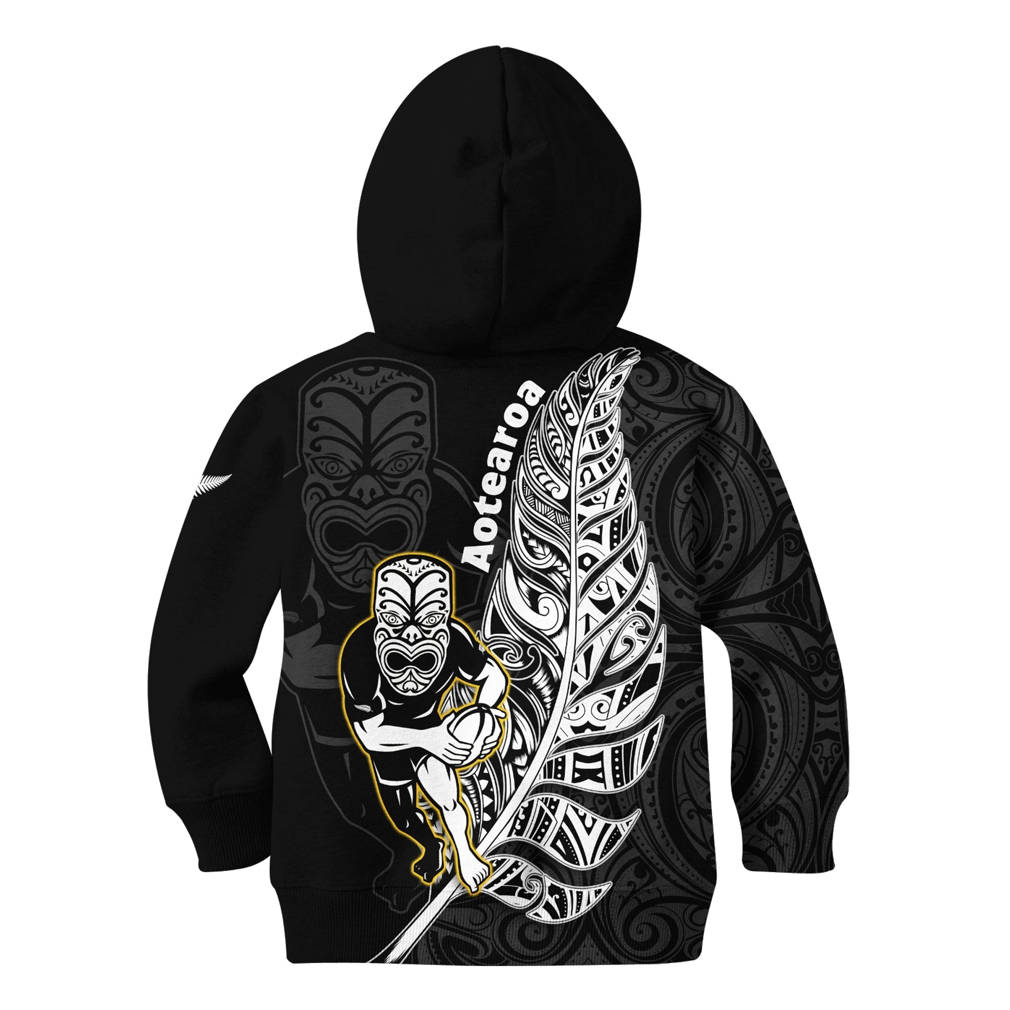 New Zealand Silver Fern Rugby Hoodie KID All Black Maori Version Black - Vibe Hoodie Shop