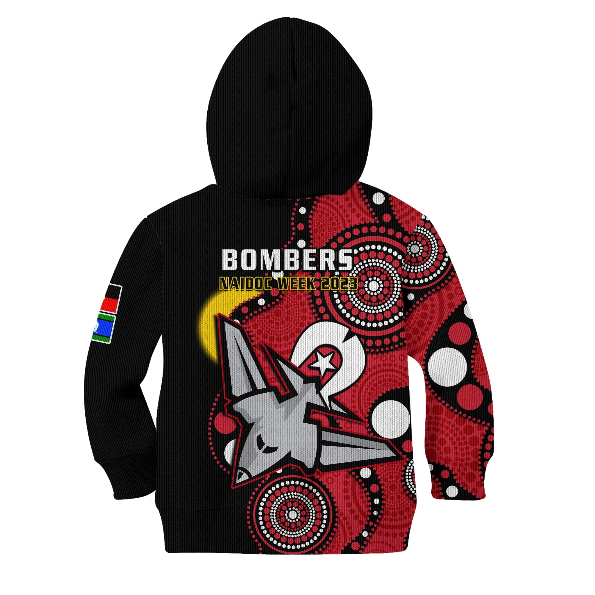 Essendon Football NAIDOC 2023 Hoodie KID Bombers For Our Elders Indigenous Art - Vibe Hoodie Shop