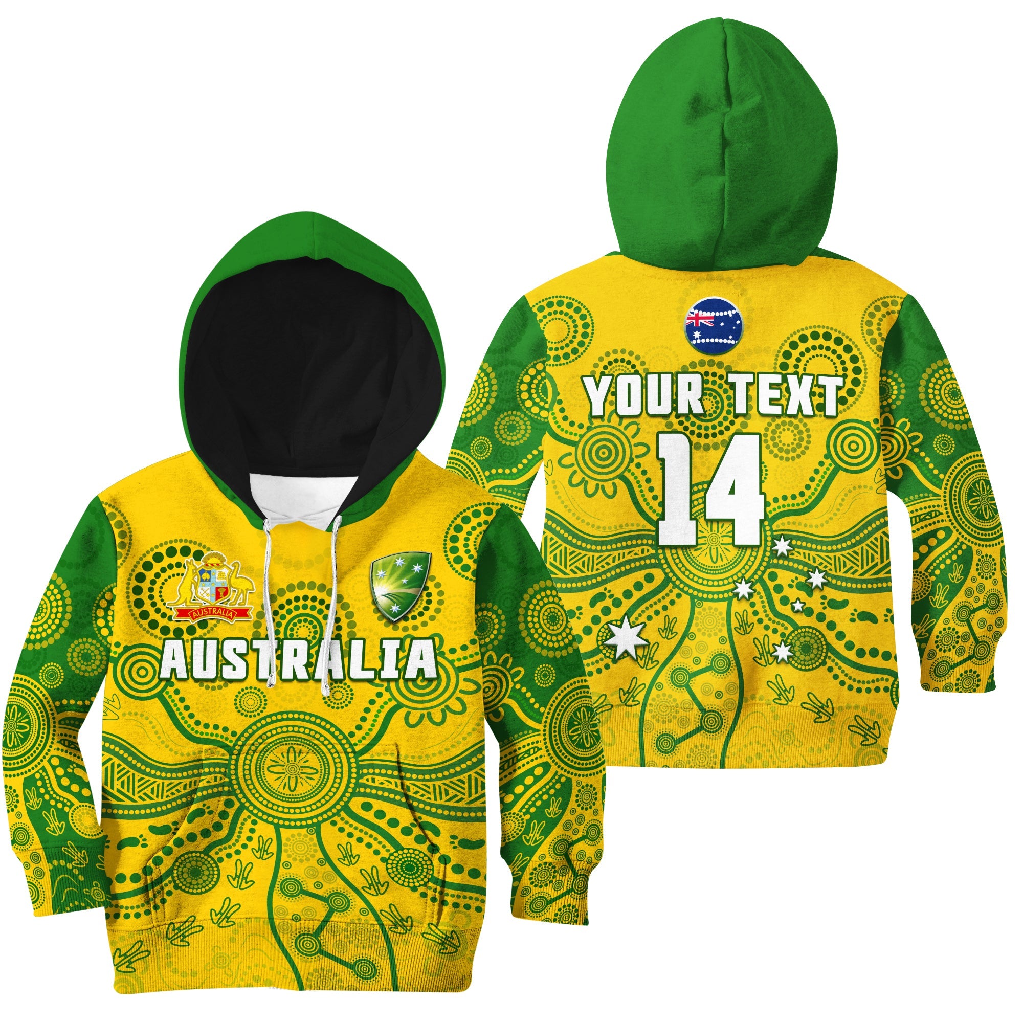 (Custom Text And Number) Cricket Australia Hoodie KID Aussie 2022 Indigenous Special Version - Vibe Hoodie Shop