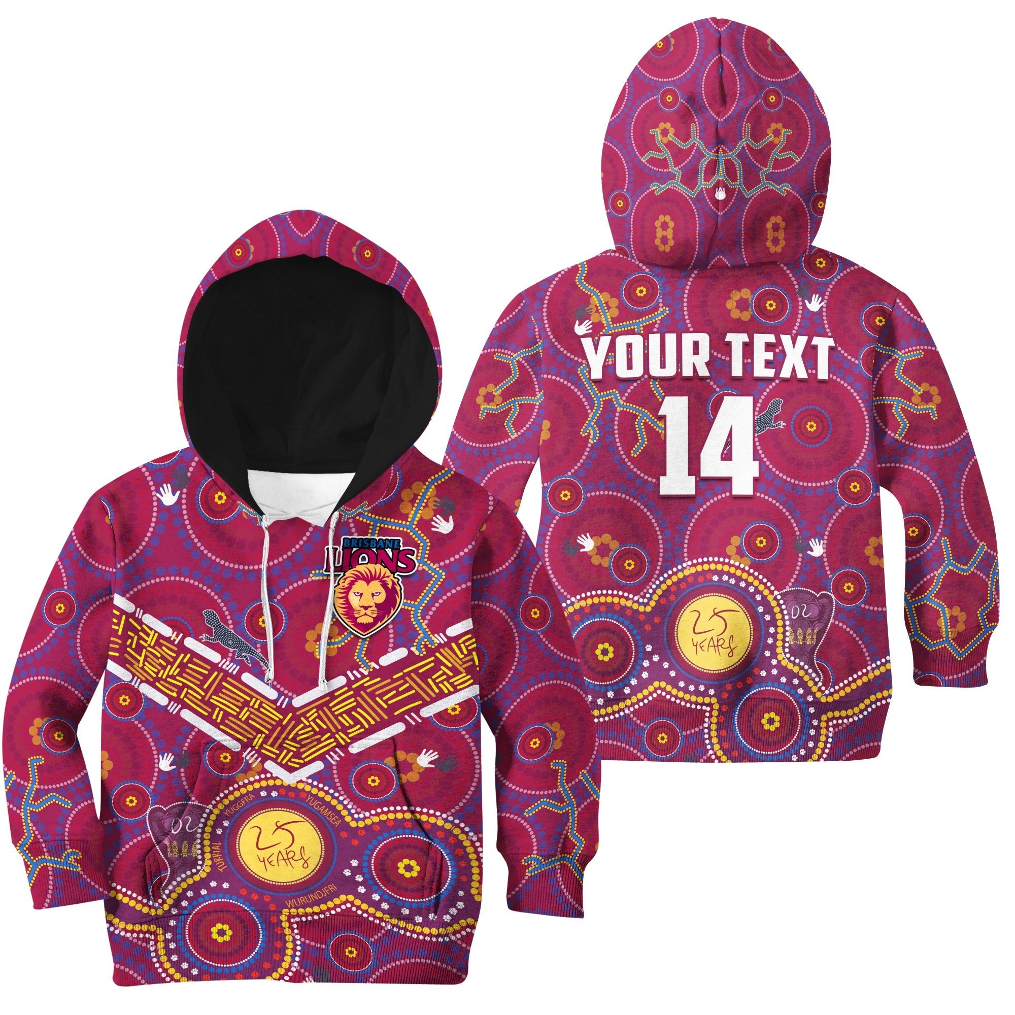 (Custom Text And Number) Brisbane Football Hoodie KID Indigenous Pattern Go Lions Unique Version - Vibe Hoodie Shop