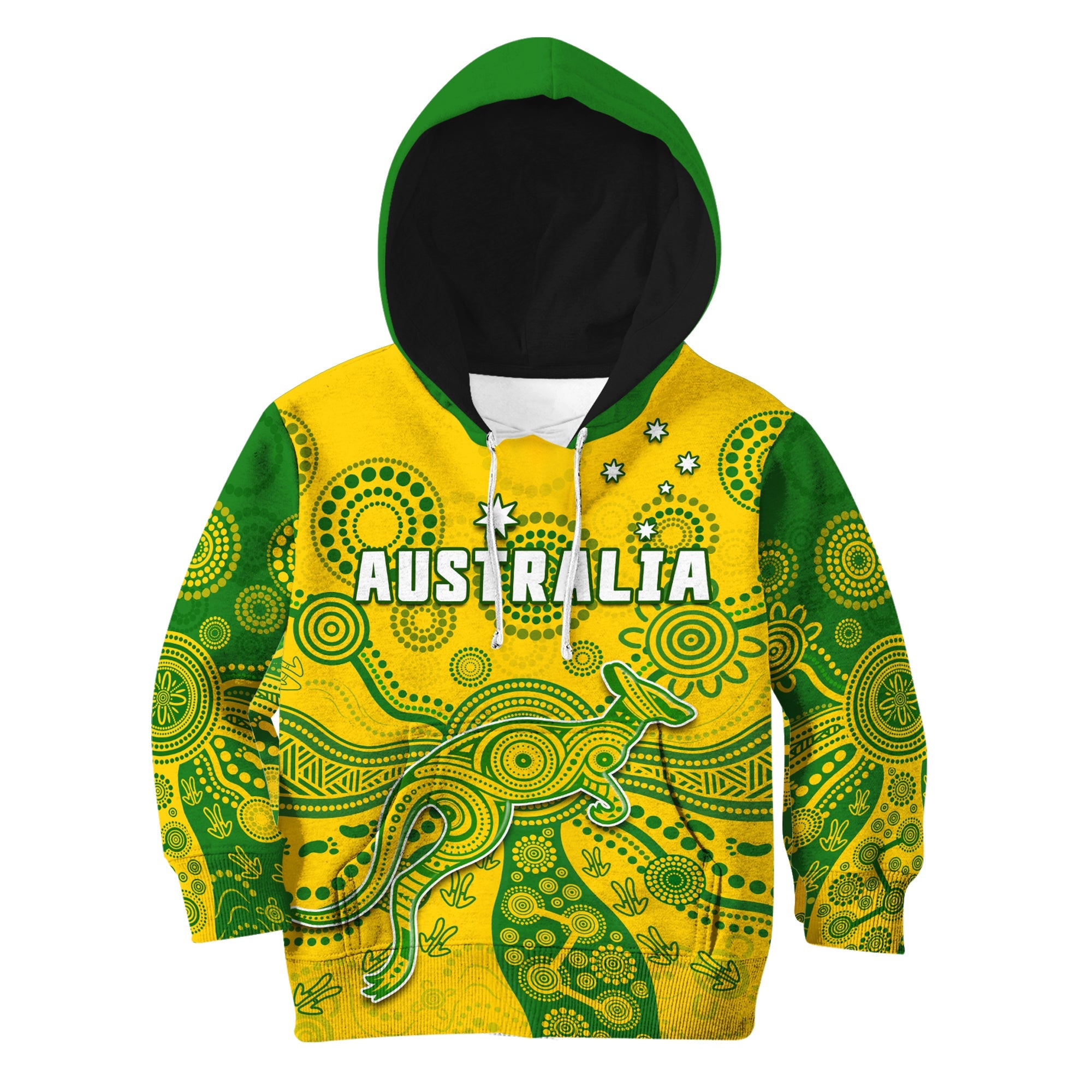 (Custom Text And Number) Australia Hoodie KID National Colours Proud Aussie Special Indigenous - Vibe Hoodie Shop