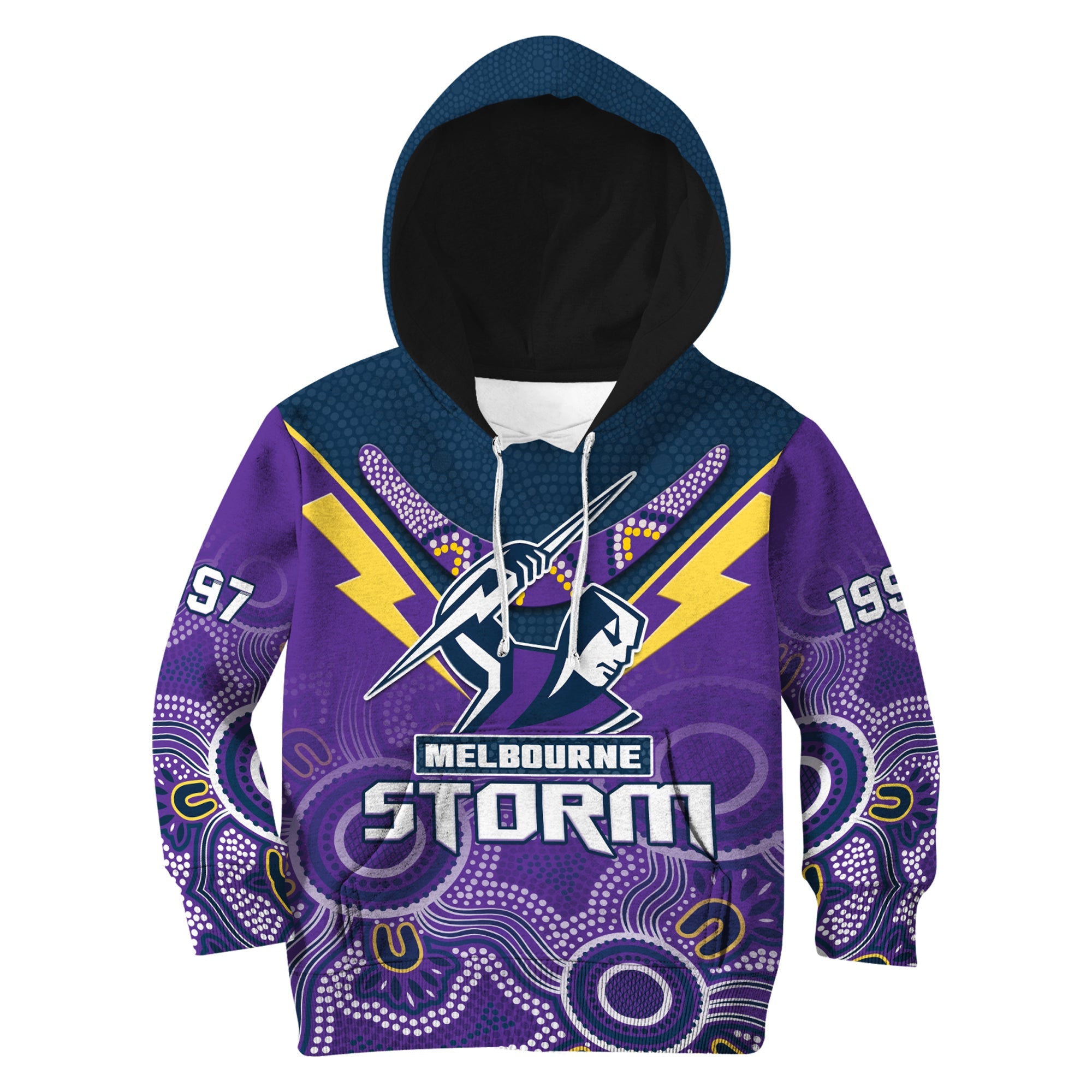 Melbourne Storm Rugby Hoodie KID Indigenous Boomerang Gradient Style - Vibe Hoodie Shop