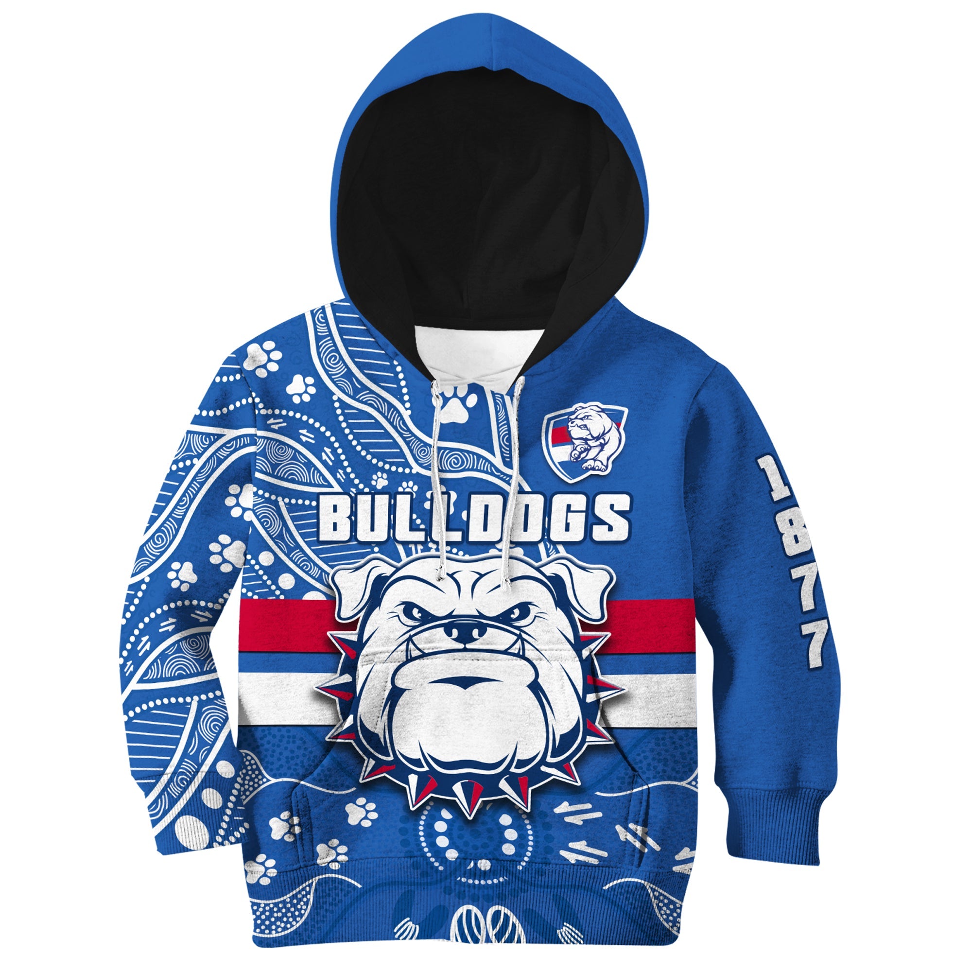 Bulldogs Football Hoodie KID Scraggers 1877 Aboriginal Dot Painting Newest Version - Vibe Hoodie Shop