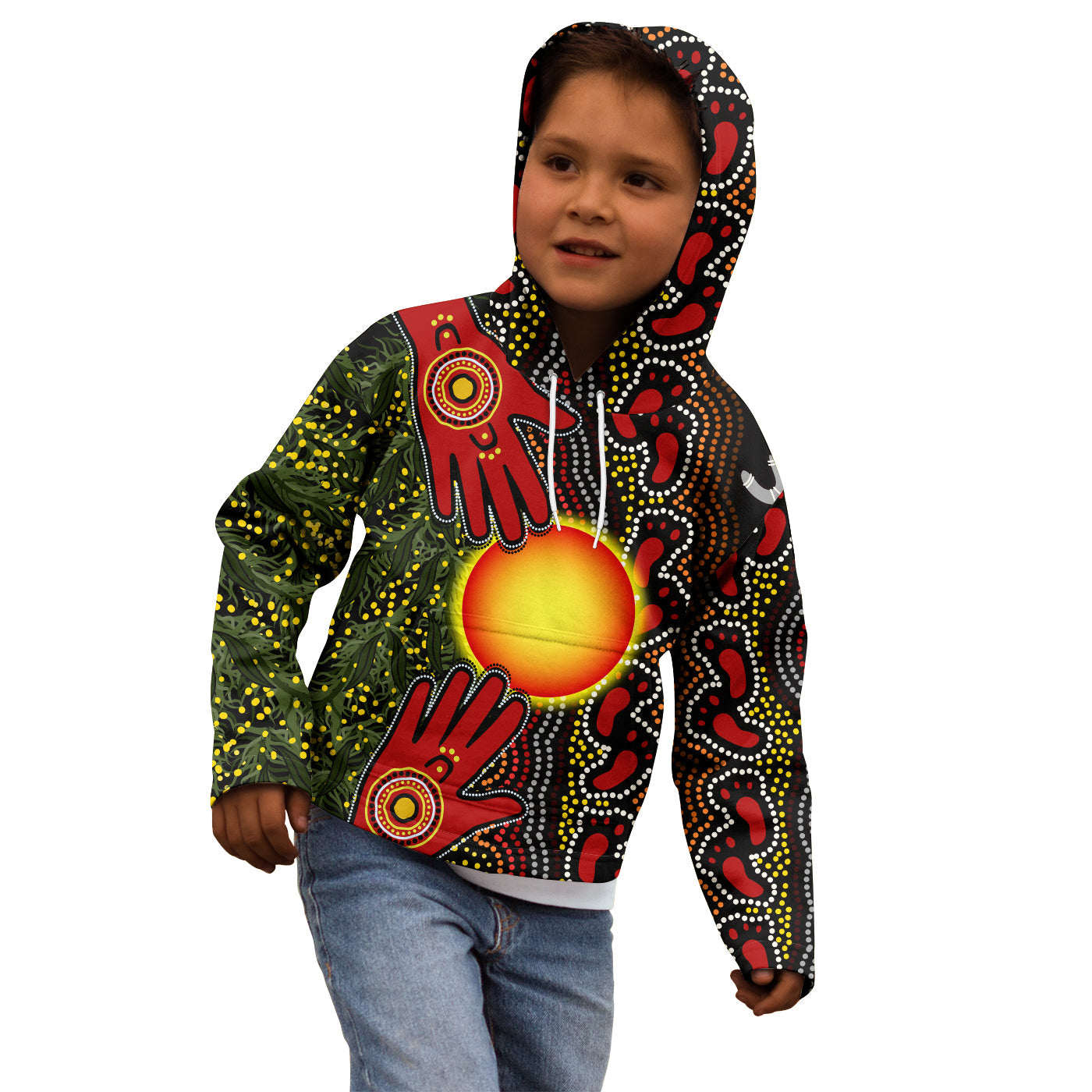 (Custom Text and Number) Aboriginal Dot Painting Hoodie KID Go To Touch The Sun - Vibe Hoodie Shop