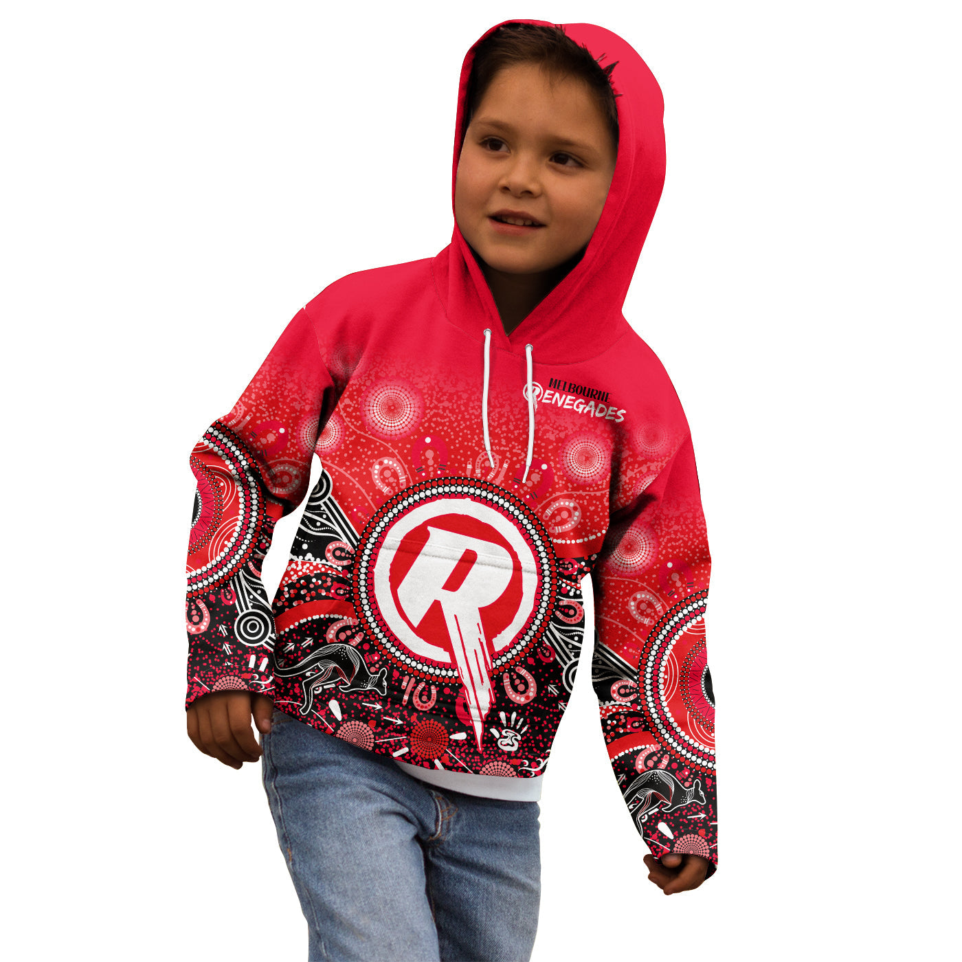 (Custom Text and Number) Melbourne Renegades Hoodie KID Cricket Aboriginal - Vibe Hoodie Shop