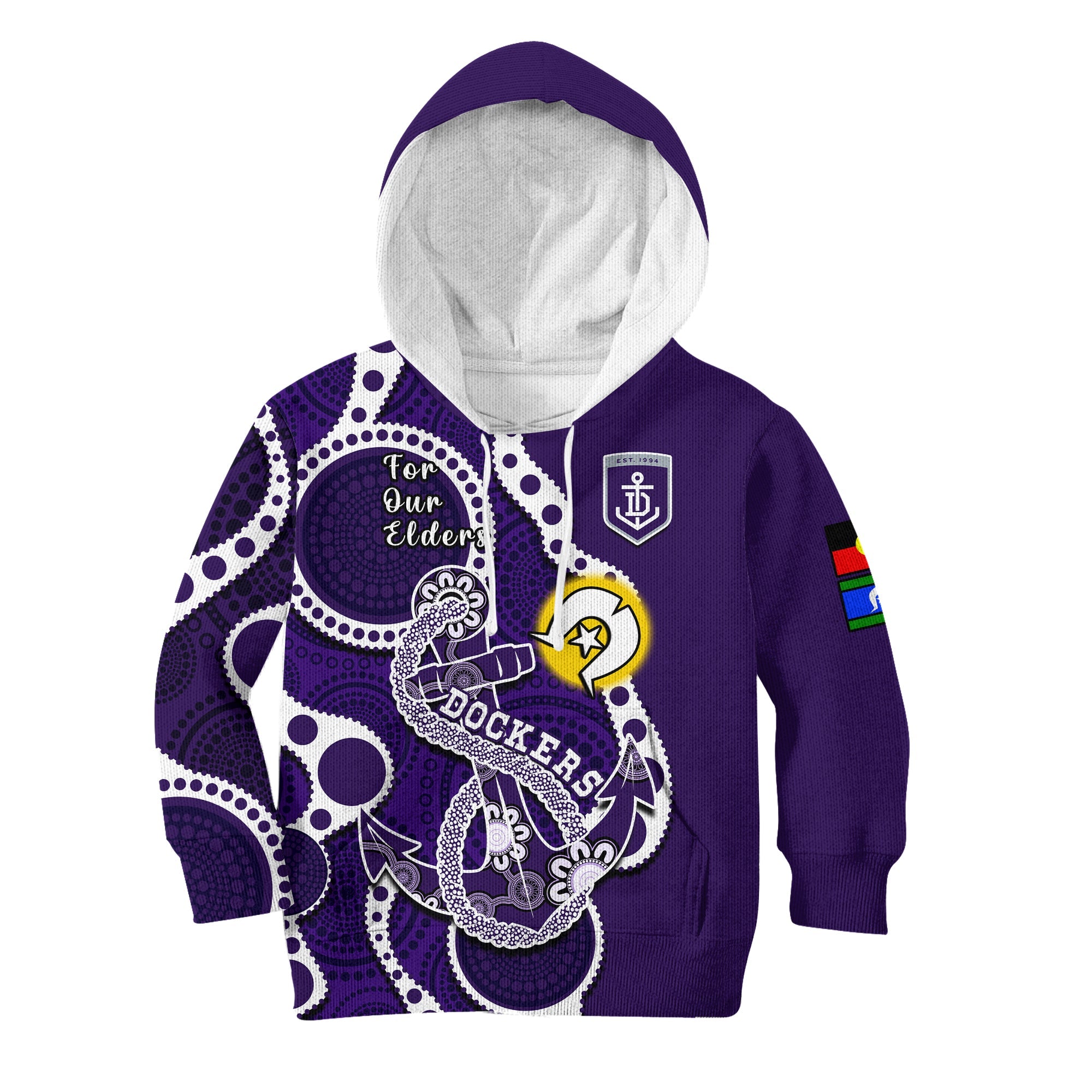 (Custom Text And Number) Fremantle Football NAIDOC 2023 Hoodie KID Dockers For Our Elders Indigenous Art - Vibe Hoodie Shop