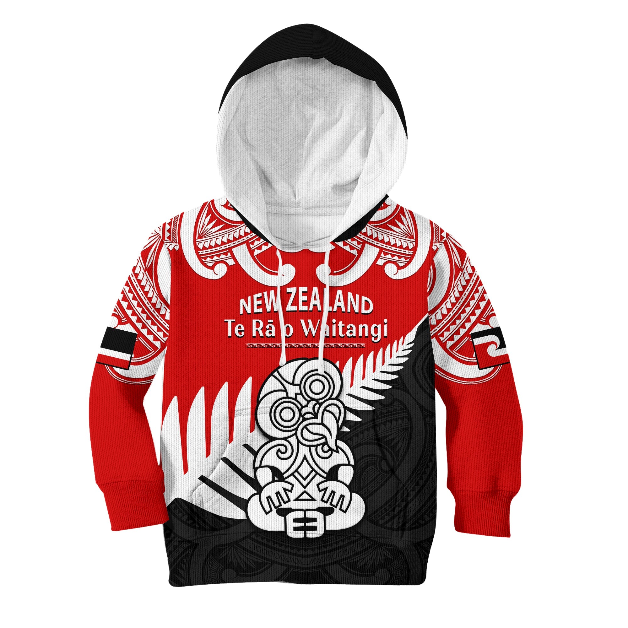 (Custom Personalised) Waitangi Day Hoodie KID Tino Rangatiratanga Flag With Tiki Maori Fern - Vibe Hoodie Shop