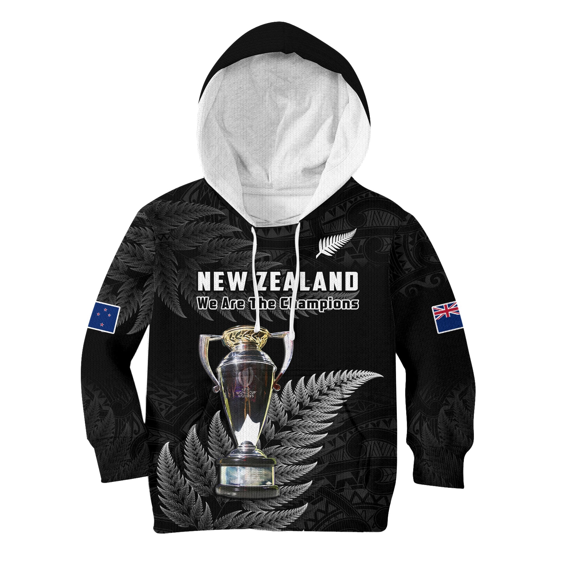 (Custom Personalised) New Zealand 2022 Rugby Hoodie KID Black Fern Proud Champions RWC - Vibe Hoodie Shop