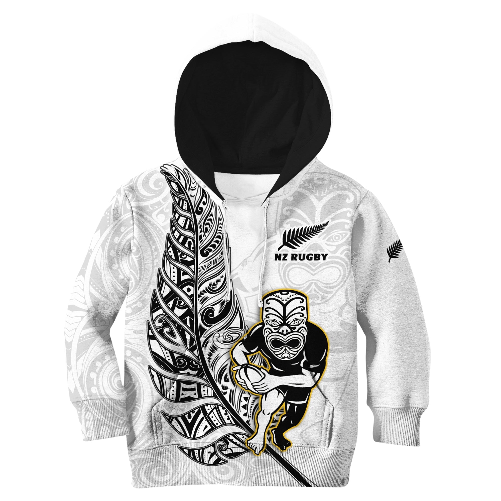 New Zealand Silver Fern Rugby Hoodie KID All Black Maori Version White - Vibe Hoodie Shop