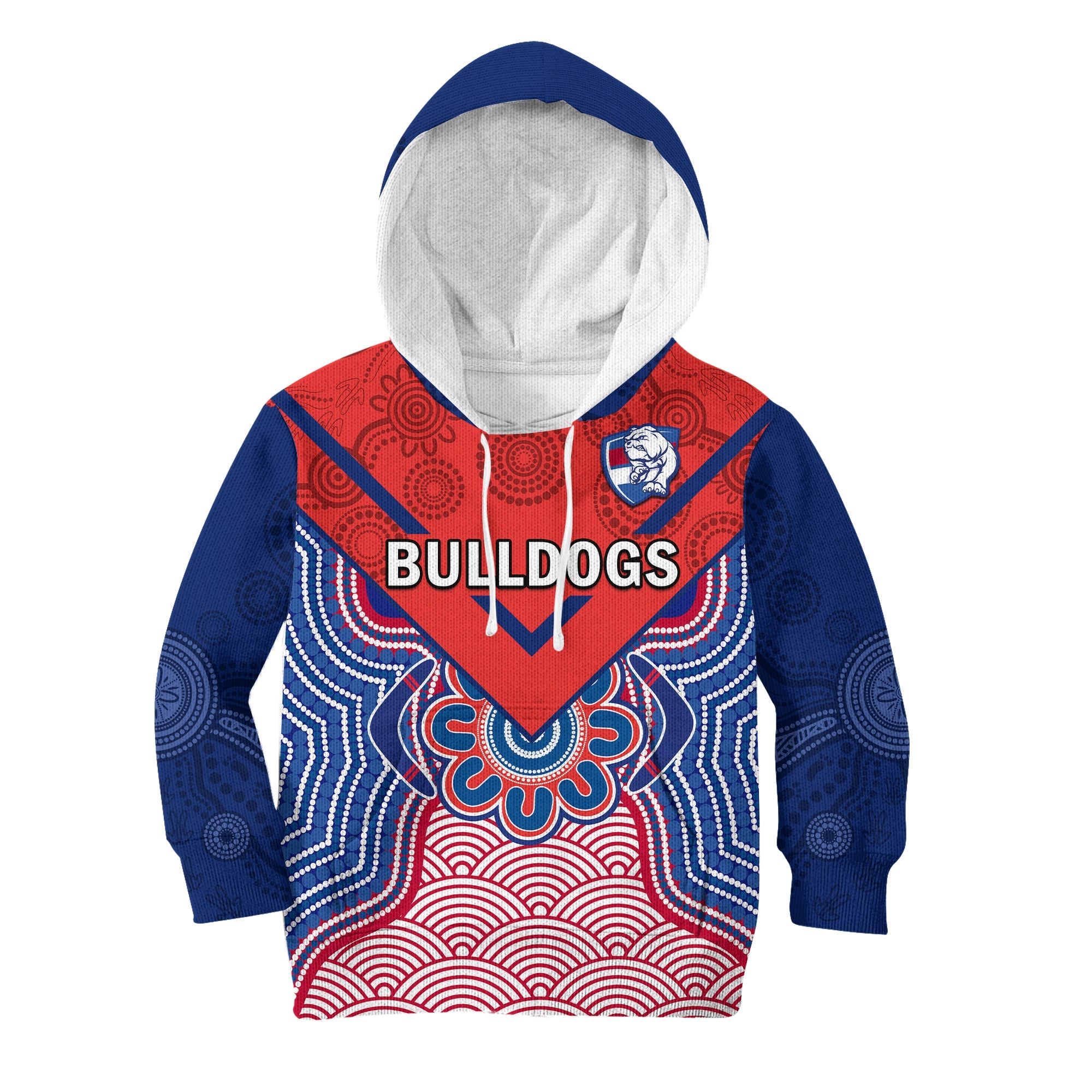 (Custom Text And Number) Bulldogs Football Hoodie KID Western Doggies Aboriginal Art - Vibe Hoodie Shop